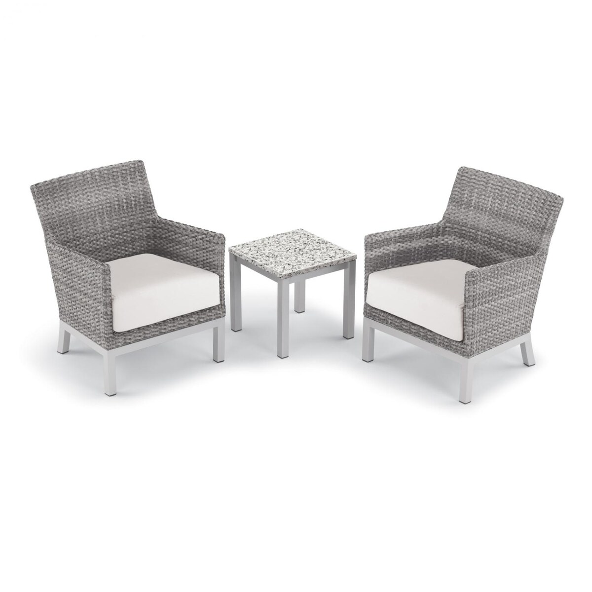 Argento 3 Piece Wicker Patio Conversation Set W/ Lite-Core Ash End Table and Eggshell White Cushions By Oxford Garden - Mycitystee