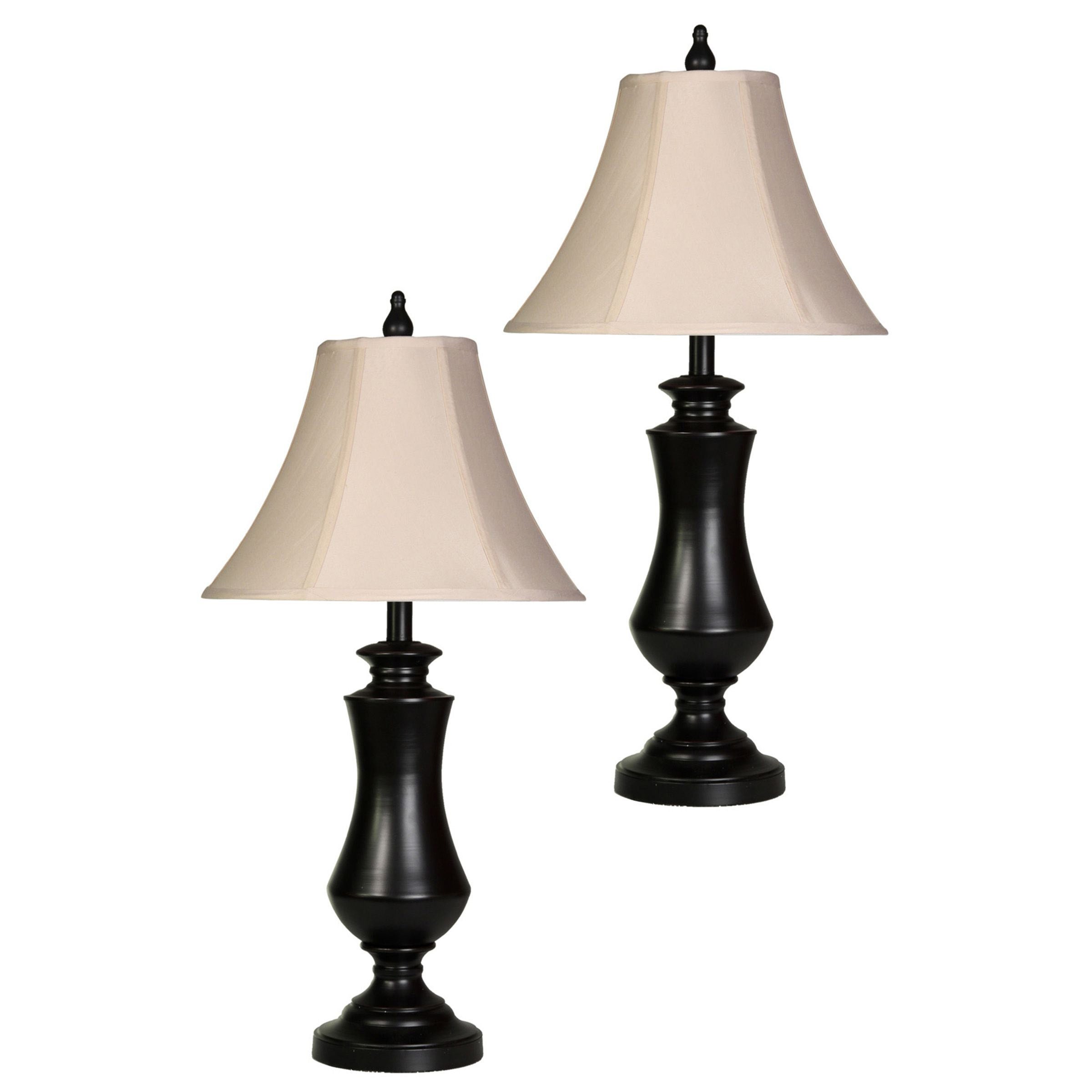 StyleCraft Bronze Wood Table Lamp - Taupe Fabric Shade (Set of 2) - Mycitystee