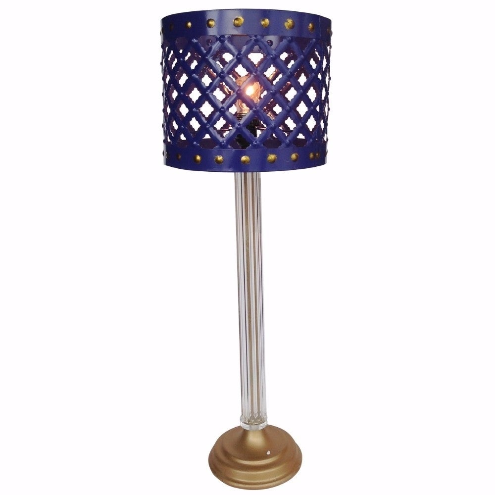 Metal Table Lamp with Cutout Patterned Drum Shade， Blue - Mycitystee