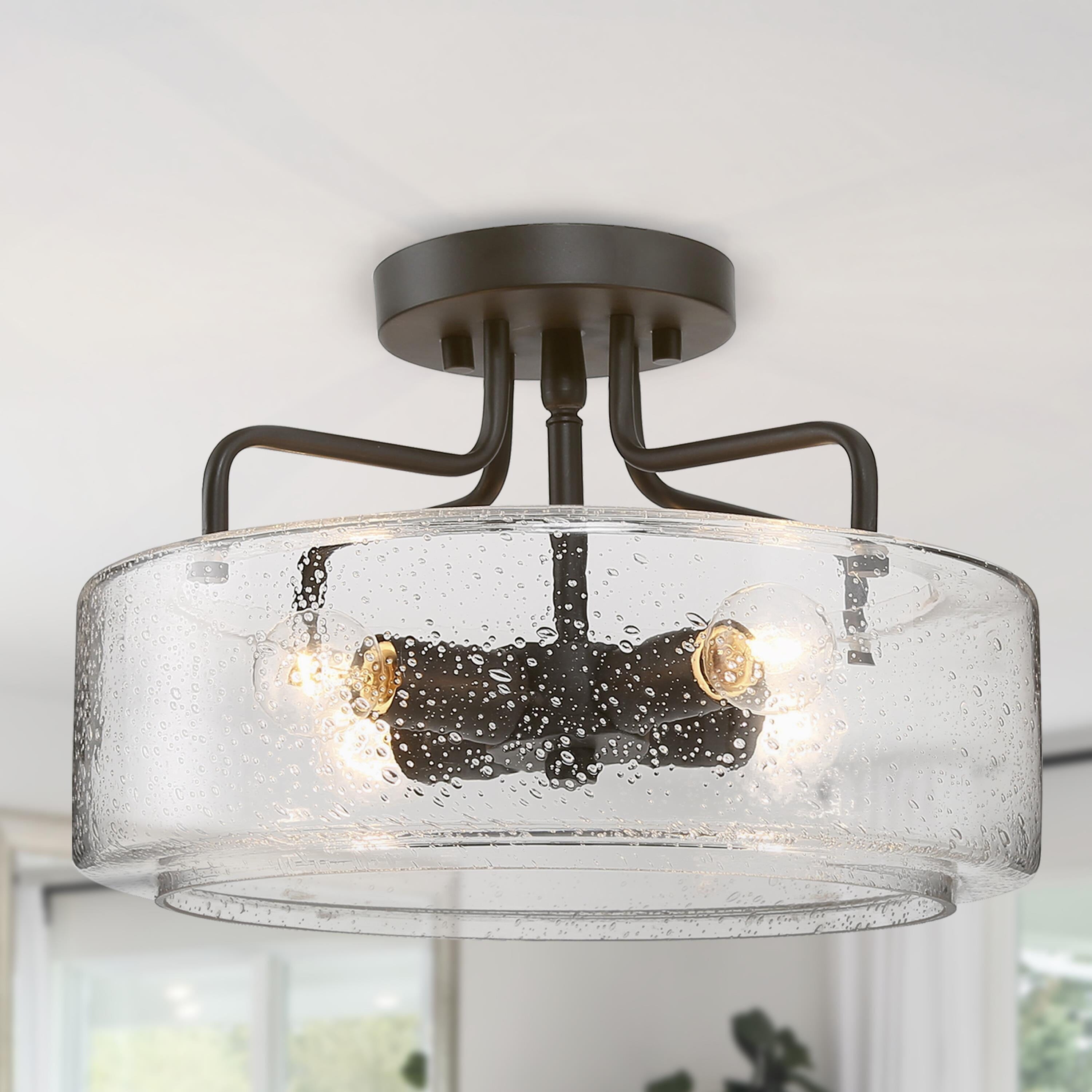 4-Light 12-in Bronze LED Semi-flush Mount Light， Dome Modern Farmhouse Ceiling Light - Mycitystee