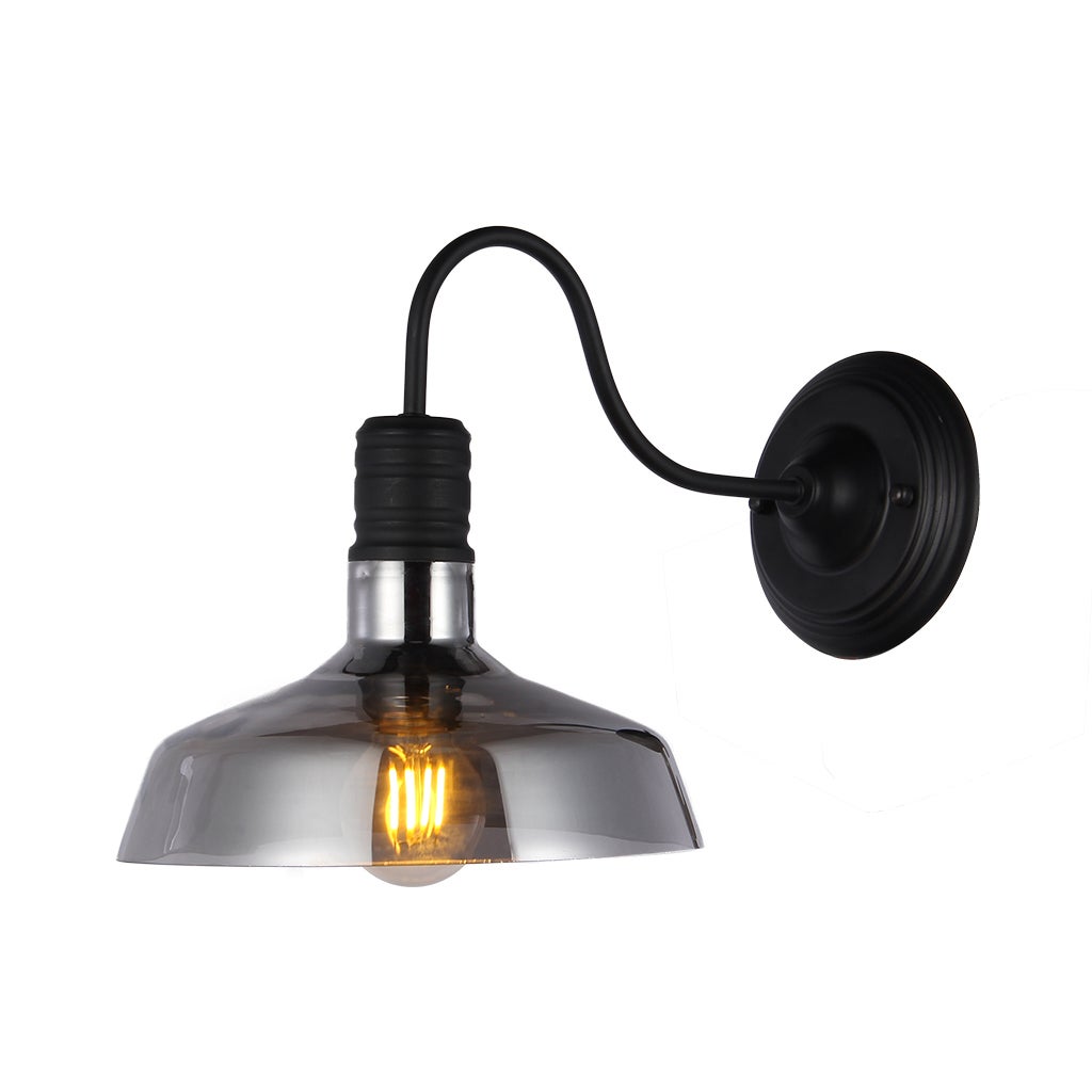 Salvin Black Metal 1-light Wall Sconce wtih 10-Inch Smoked Glass Shade includes Edison Bulb - Mycitystee