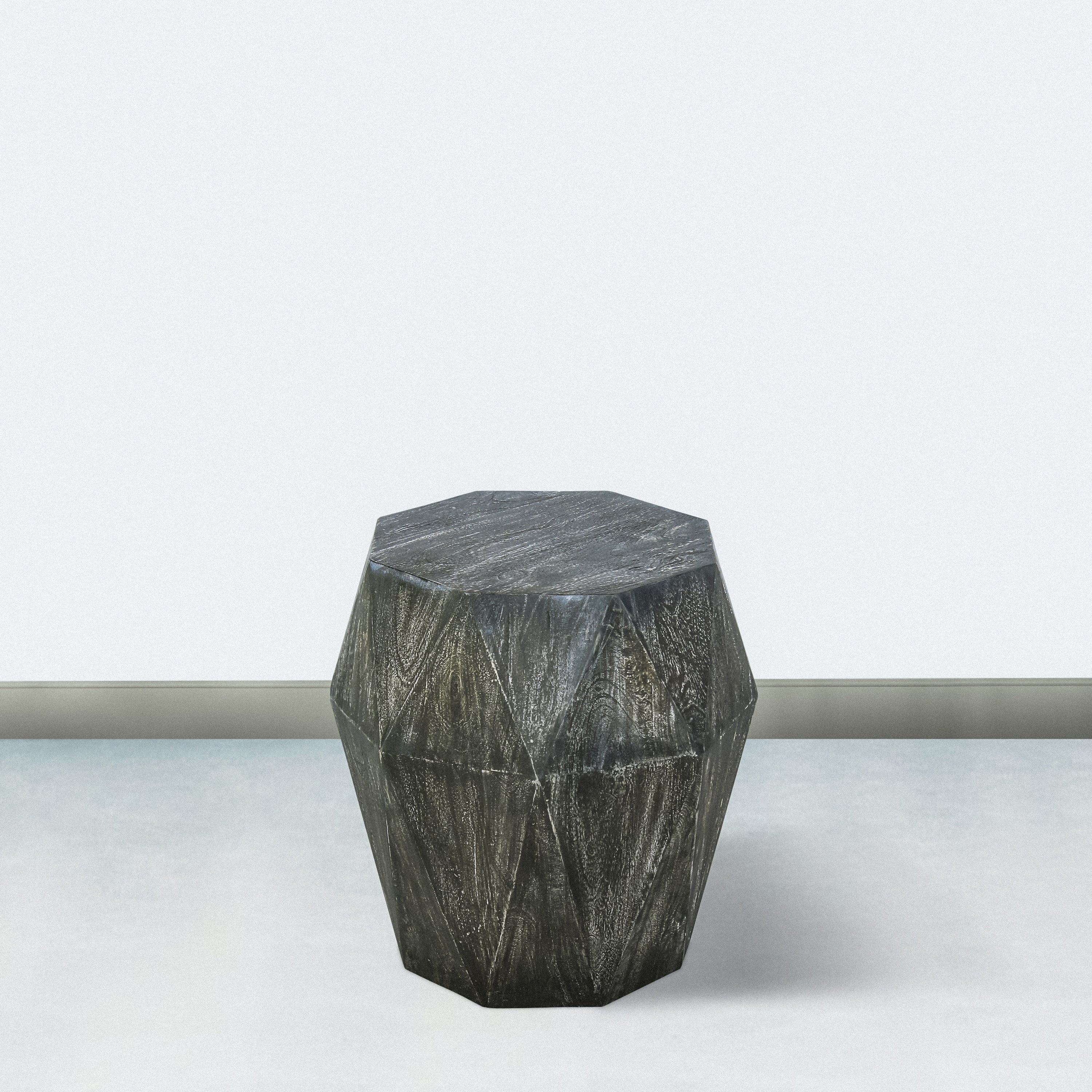 Ashton Faceted End Table with Diamond Pattern and Wooden Frame， Gray - Mycitystee
