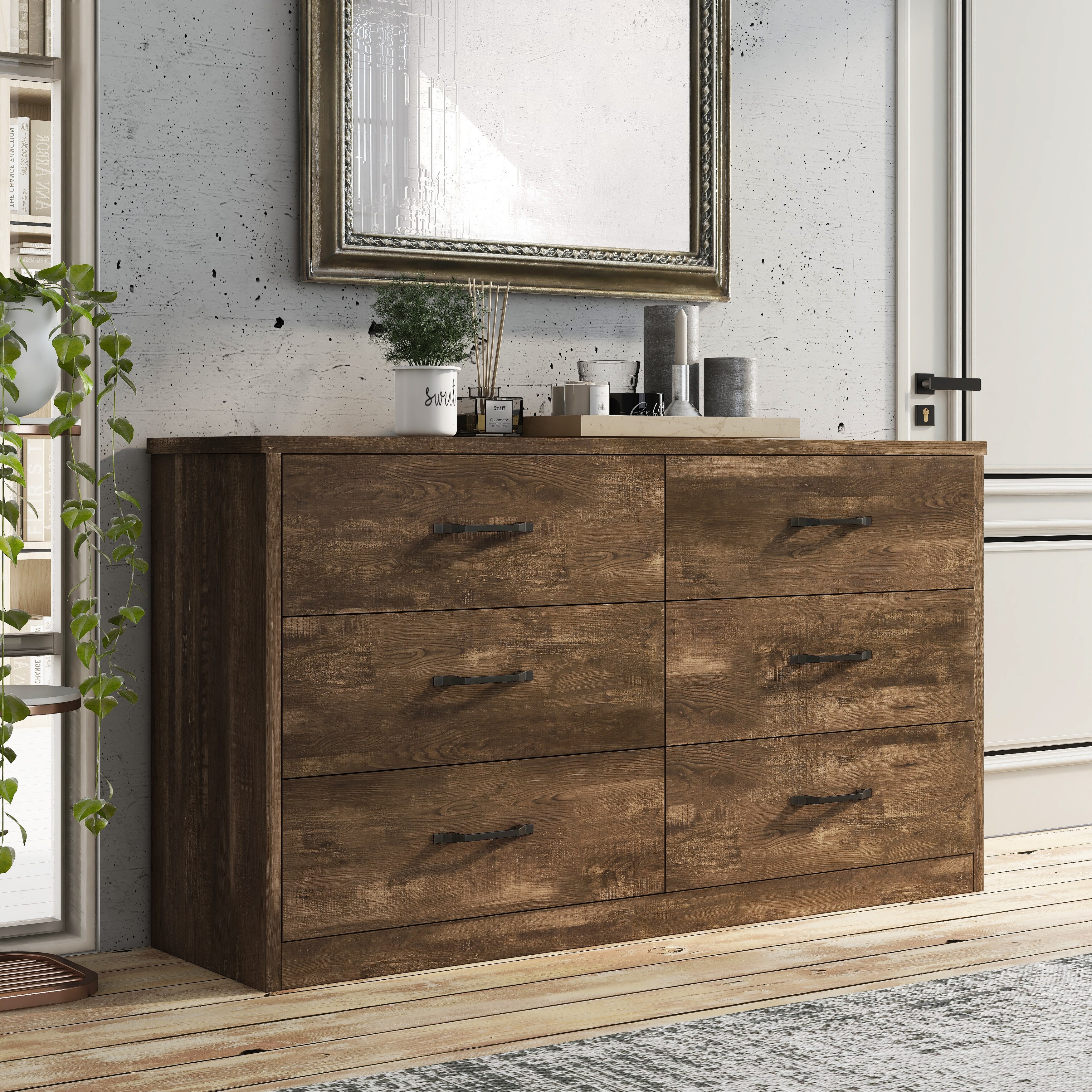 Furniture of America Greer Walnut 6-Drawer Dresser with USB Ports - - 35167344 - Mycitystee