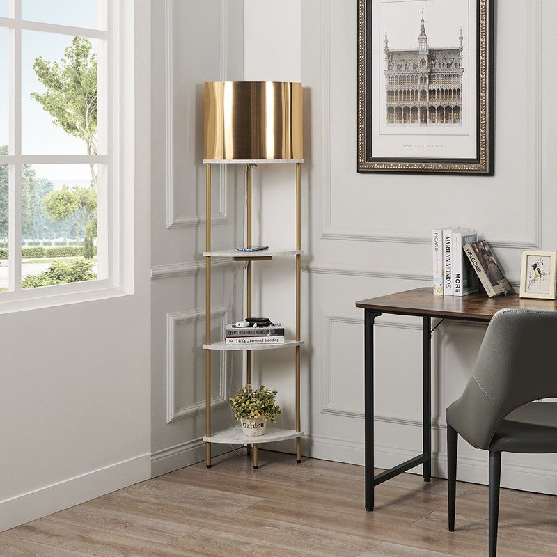 ROSEN GARDEN Corner Shelf Floor Lamp with USB Ports and Wireless Charging Station - Mycitystee