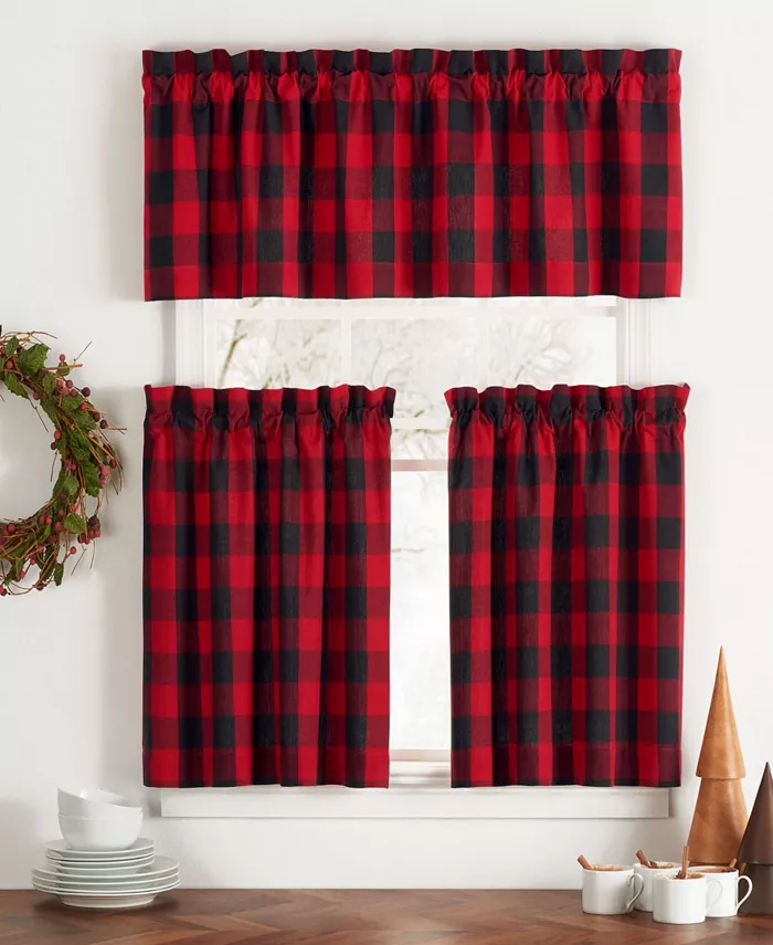 Elrene Farmhouse Living Holiday Buffalo Check Window Curtain Tier Set， 2 Piece， 30