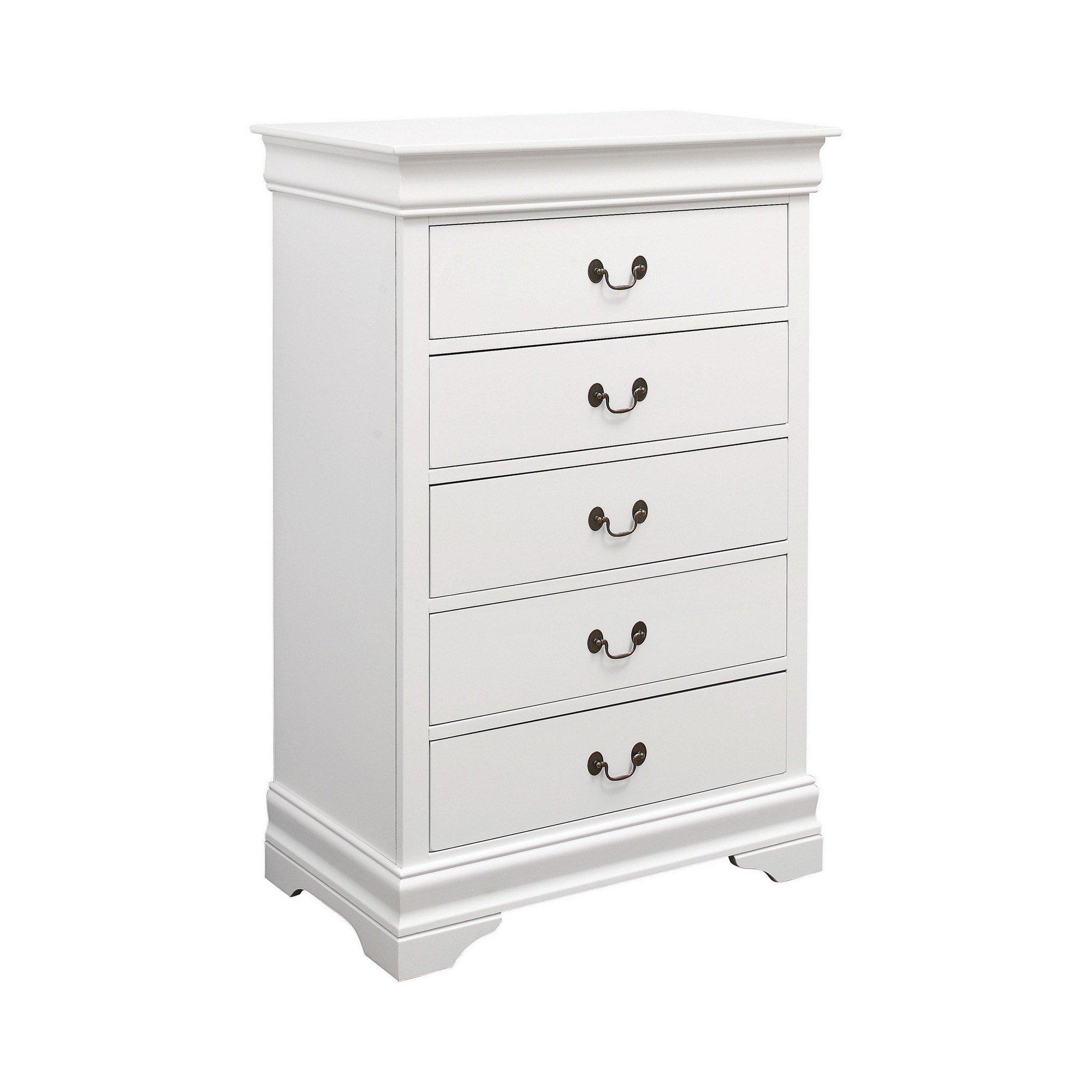 Nim 48 Inch Tall 5 Drawer Dresser Chest， Brass Bail Handles， Classic White - - 37962509 - Mycitystee