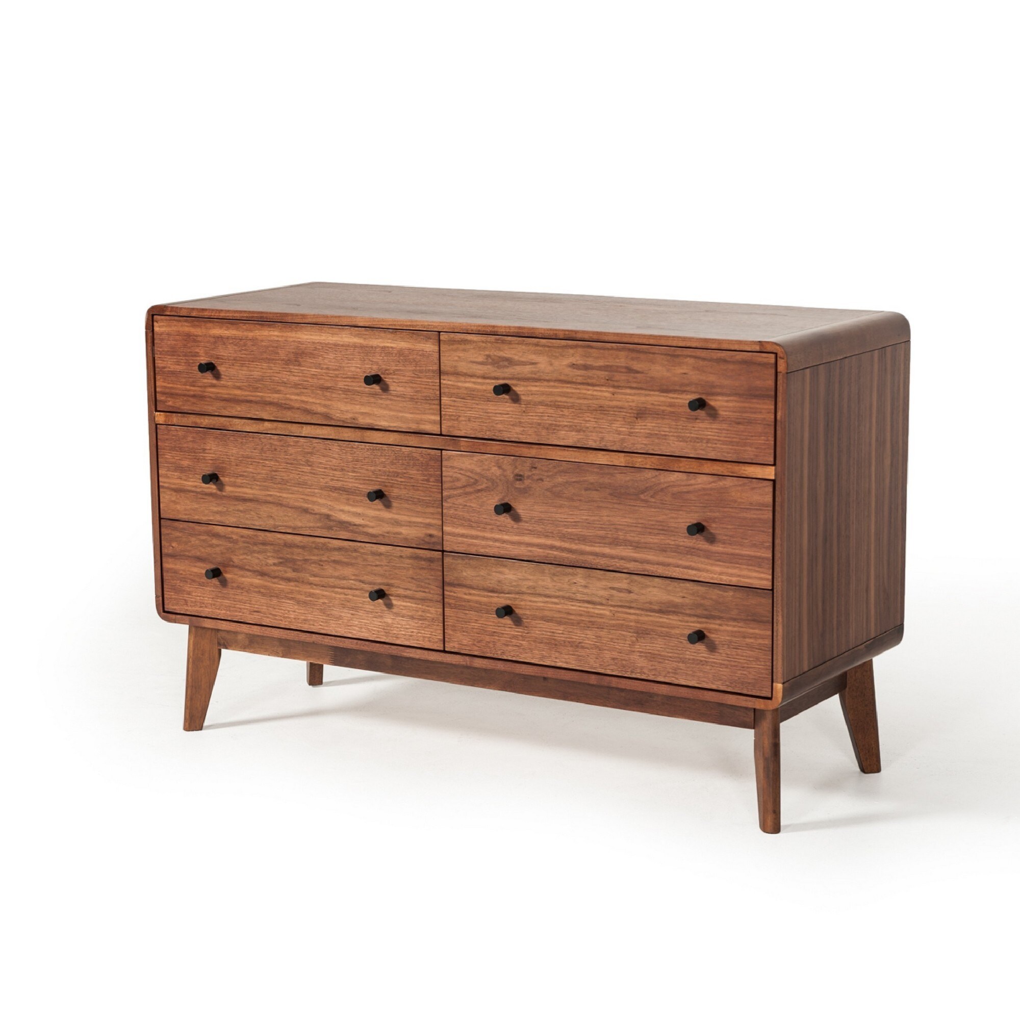 Cid 51 Inch Modern Dresser， 6 Drawers， Angled Legs， Double Handles， Walnut - - 36089205 - Mycitystee
