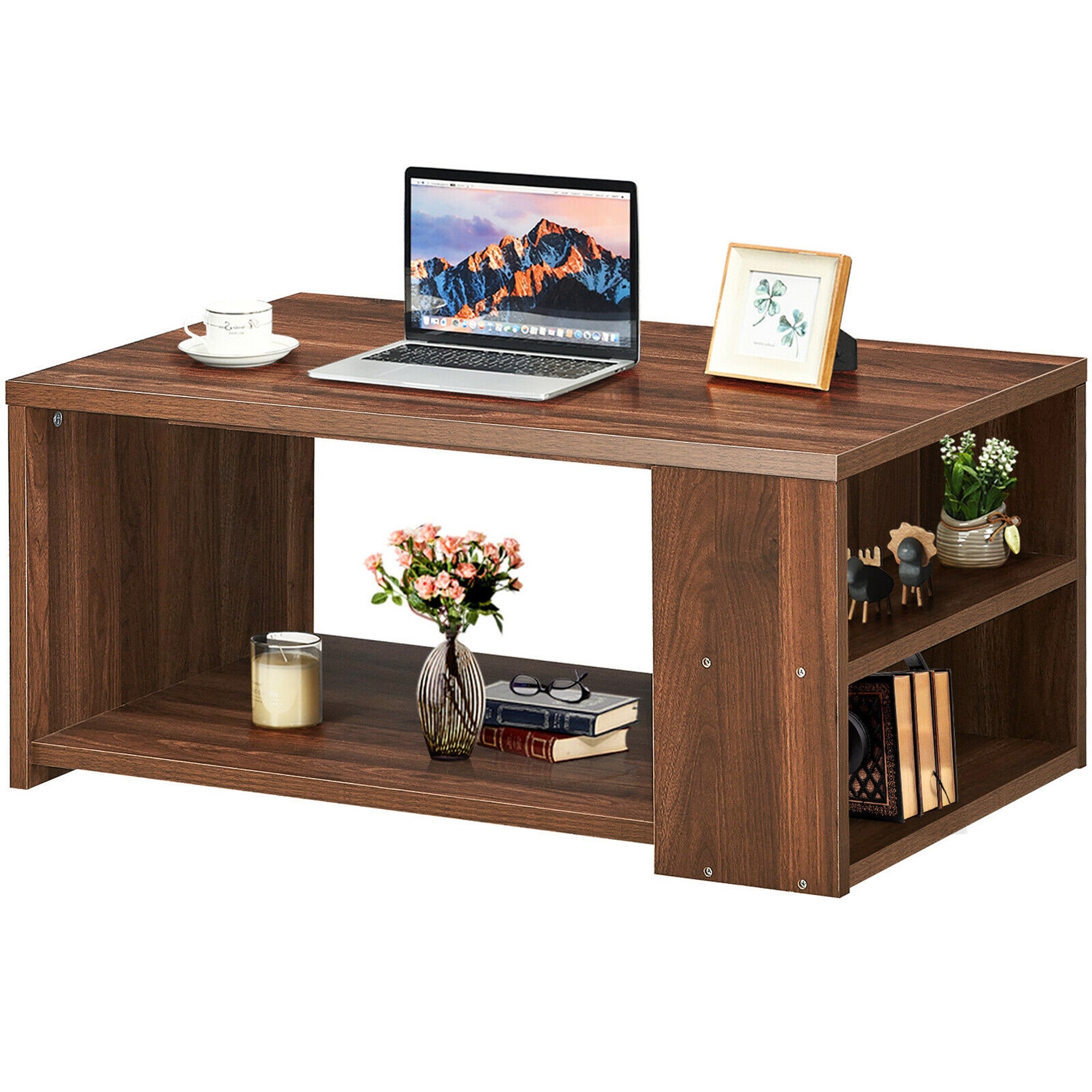 Gymax 2-Tier Coffee Table Sofa Side Table w/ 2 Shelves for Living Room - 35'' x 23'' x 16'' - Mycitystee