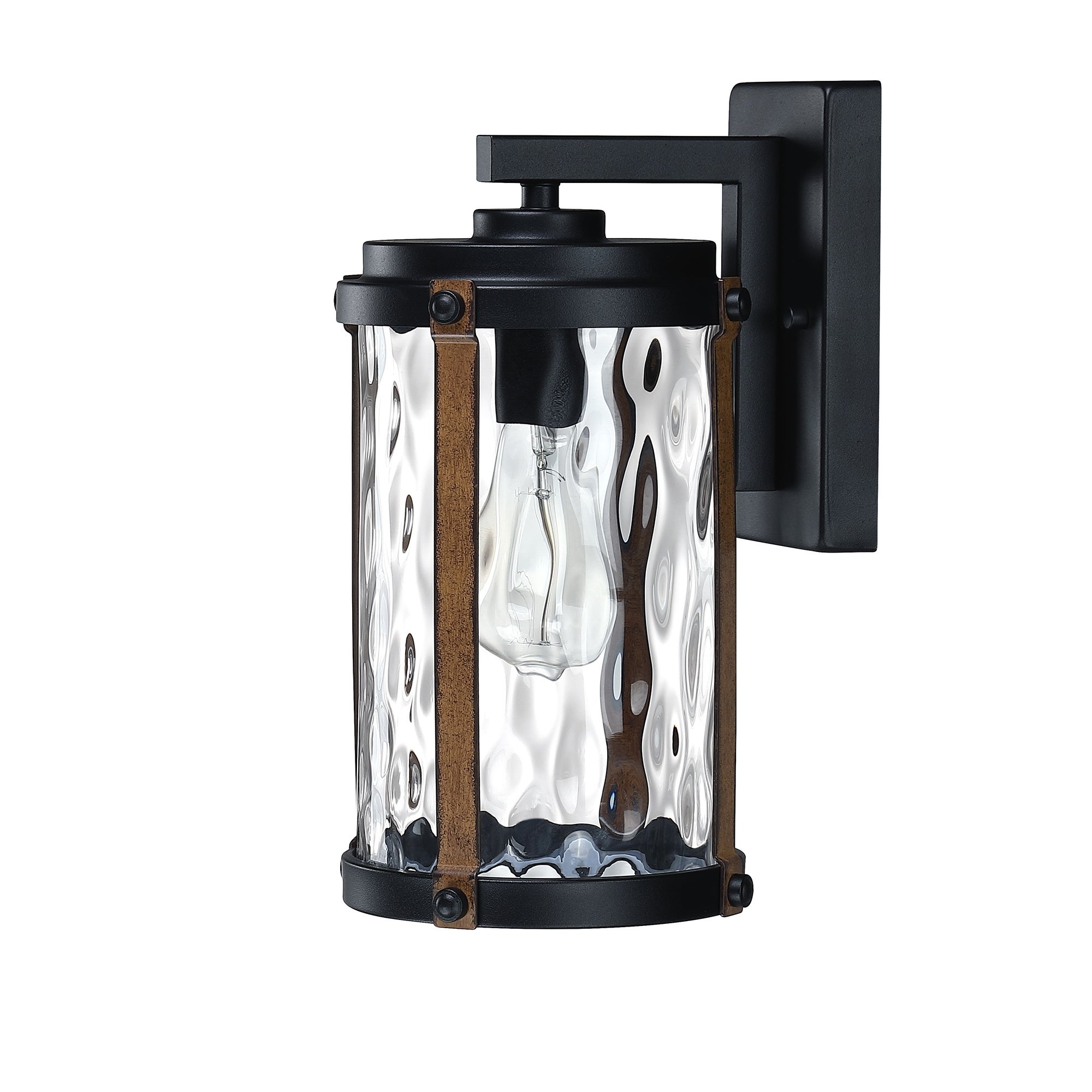 1-Light Matte Black and Barnwood accents Outdoor Wall Lantern Sconce - Mycitystee
