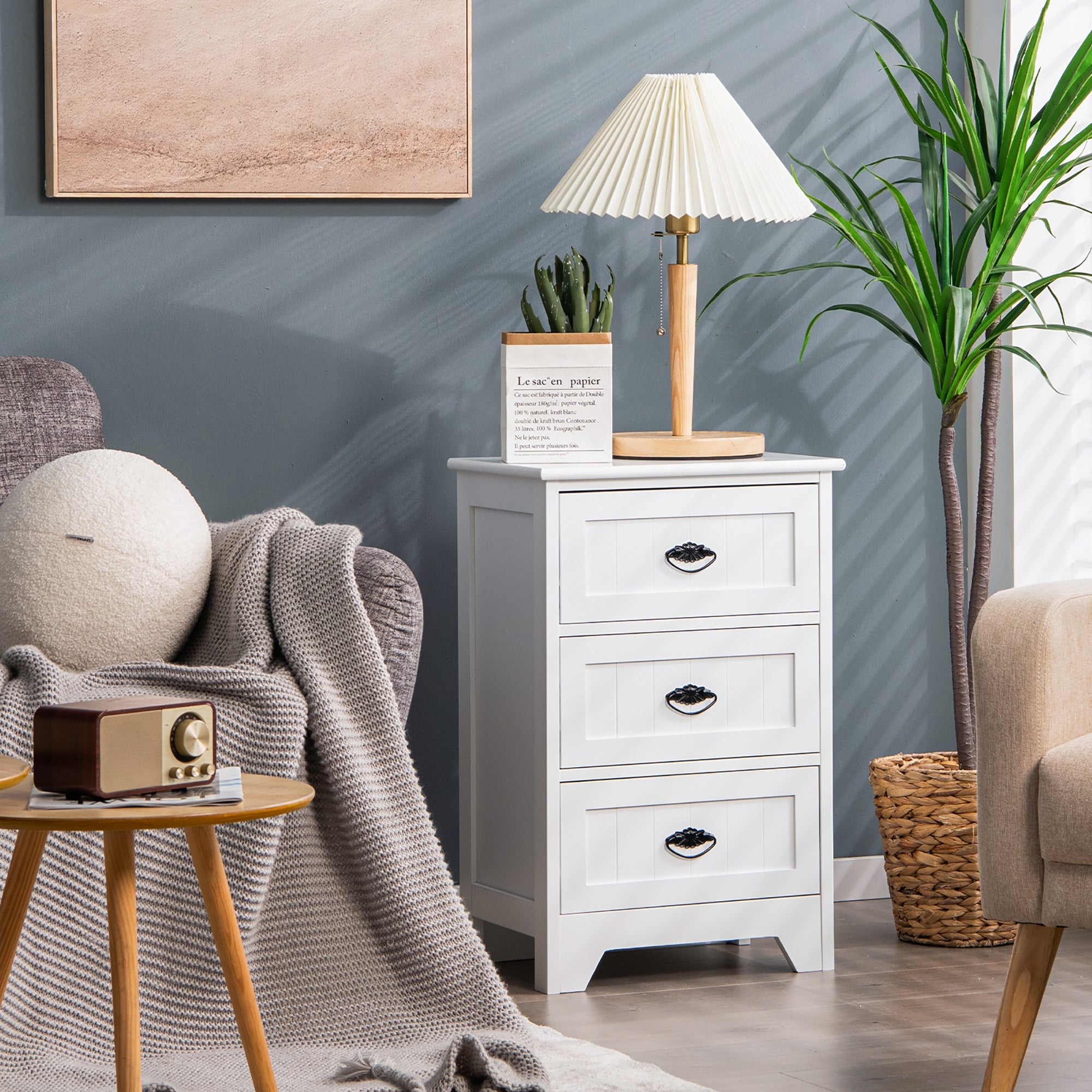 3 Drawers Nightstand End Table Bedroom Organizer Storage Accent Table - Mycitystee