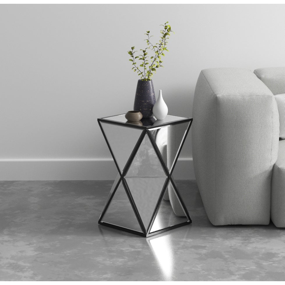 Mirrored End Table， Mirrored Nightstand， Silver Side Table for Bedroom Living Room - Mycitystee