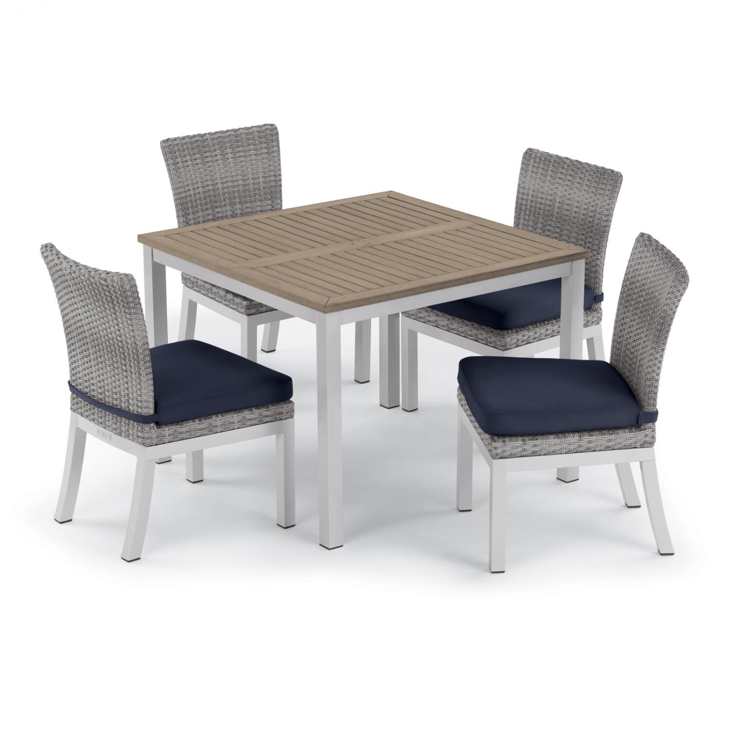 Argento 5 Piece Wicker Patio Dining Set W/ 39 Inch Square Tekwood Vintage Table， Side Chairs and Midnight Blue Cushions By Oxford Garden - Mycitystee