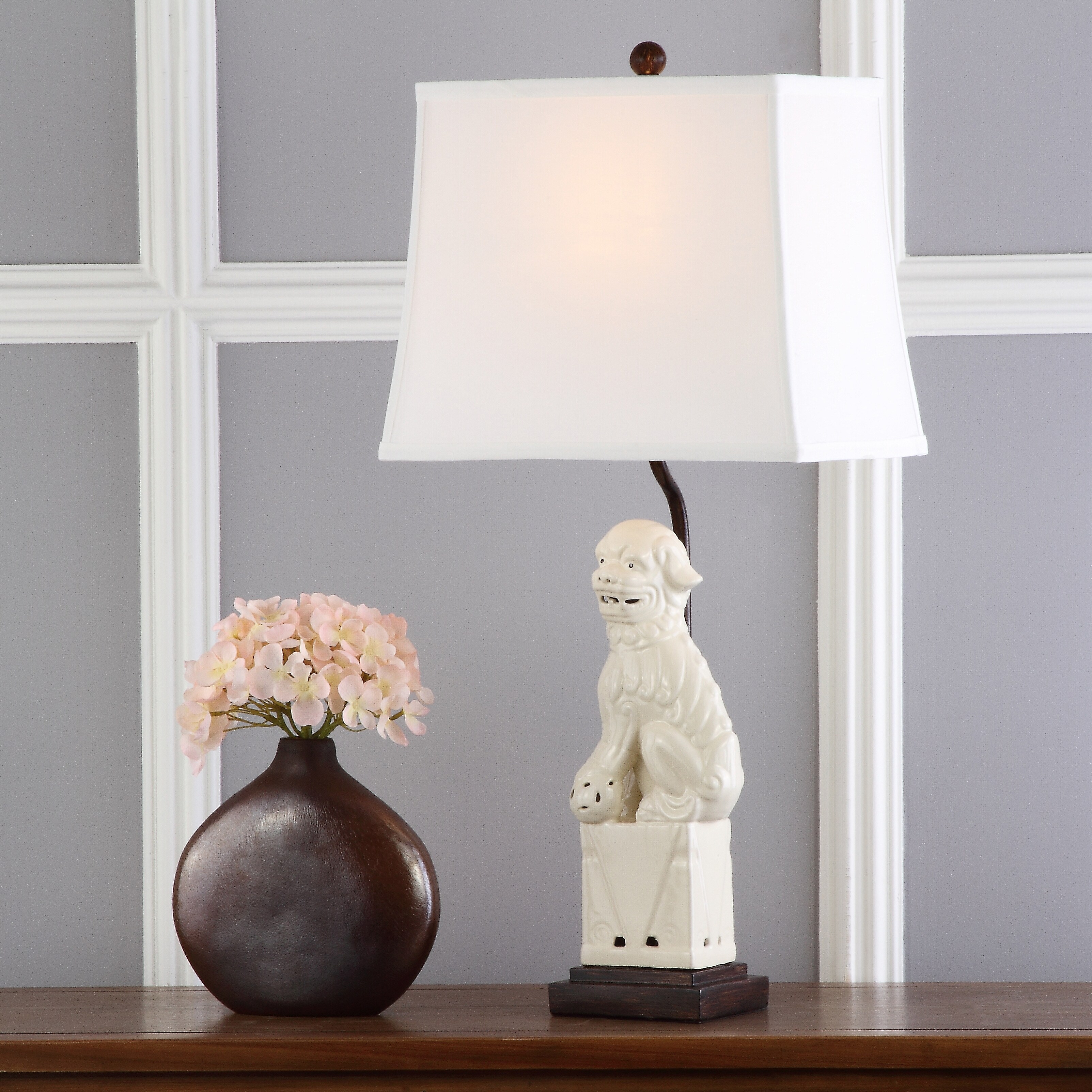 SAFAVIEH Lighting 28-inch Cream Foo Dog Table Lamp (Set of 2) - 14