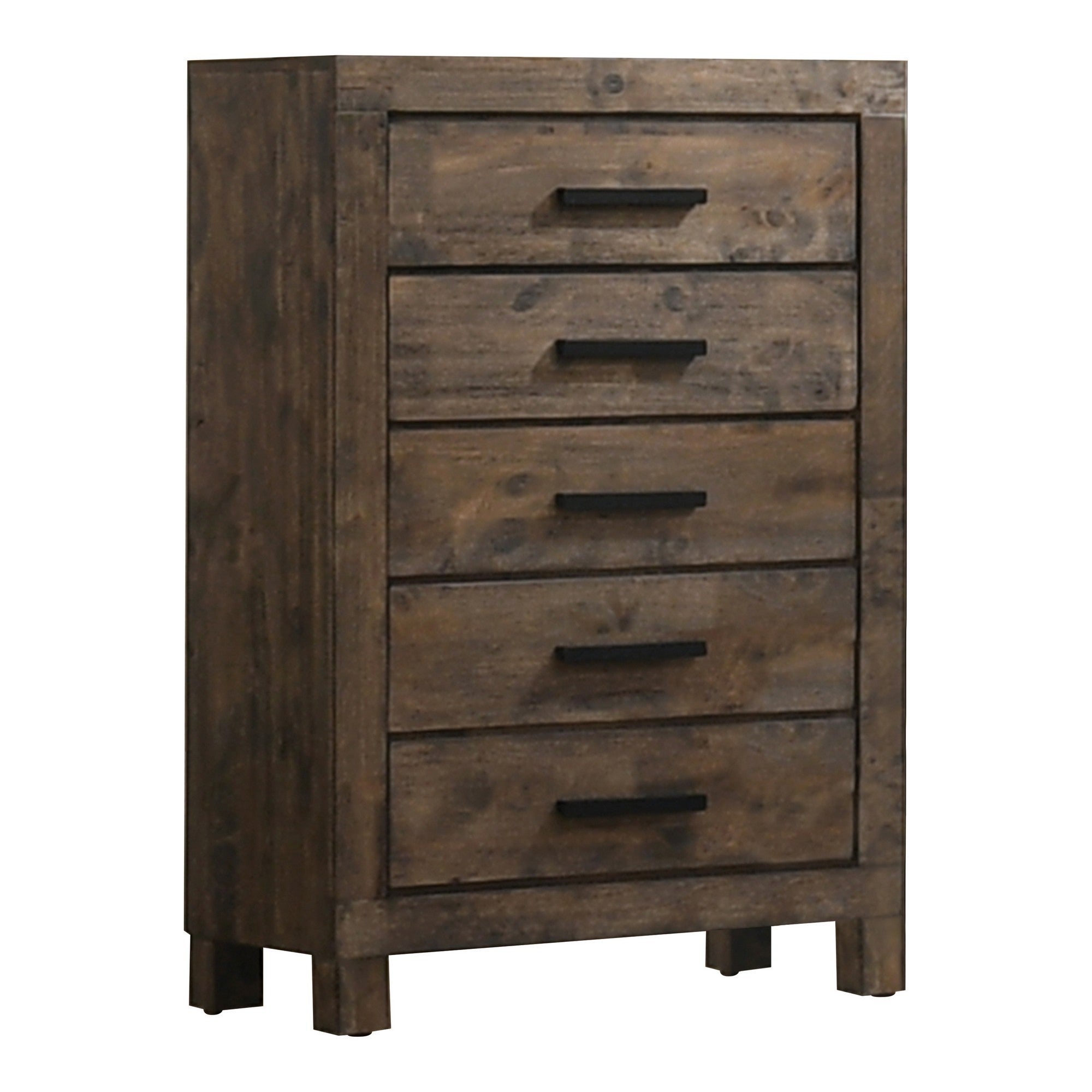 Wooden Chest with 5 Drawers and Grain Details， Brown - - 33992943 - Mycitystee