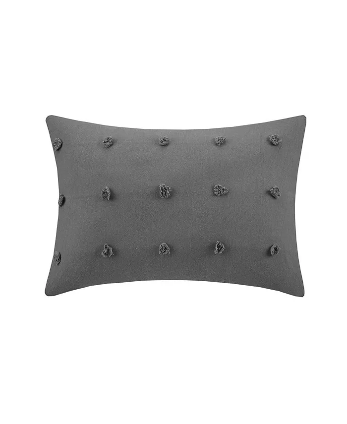 Gracie Mills Brooklyn Cotton Jacquard Pom Pom Oblong Pillow - 14 X 20， Charcoal - Mycitystee