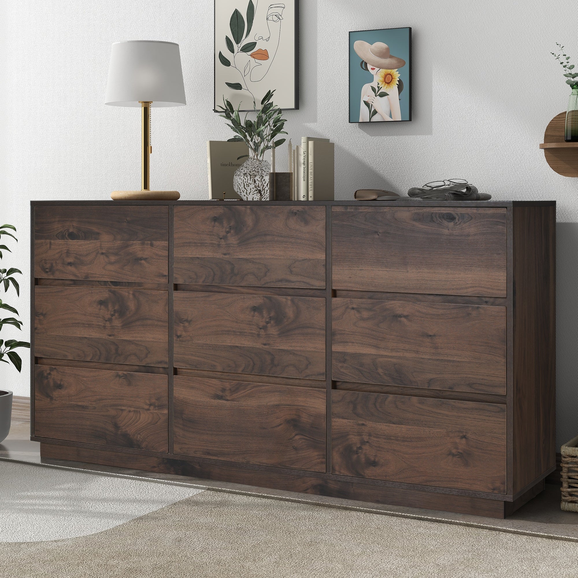 Mid-Century Modern Dresser with 9 Drawers - - 35718015 - Mycitystee