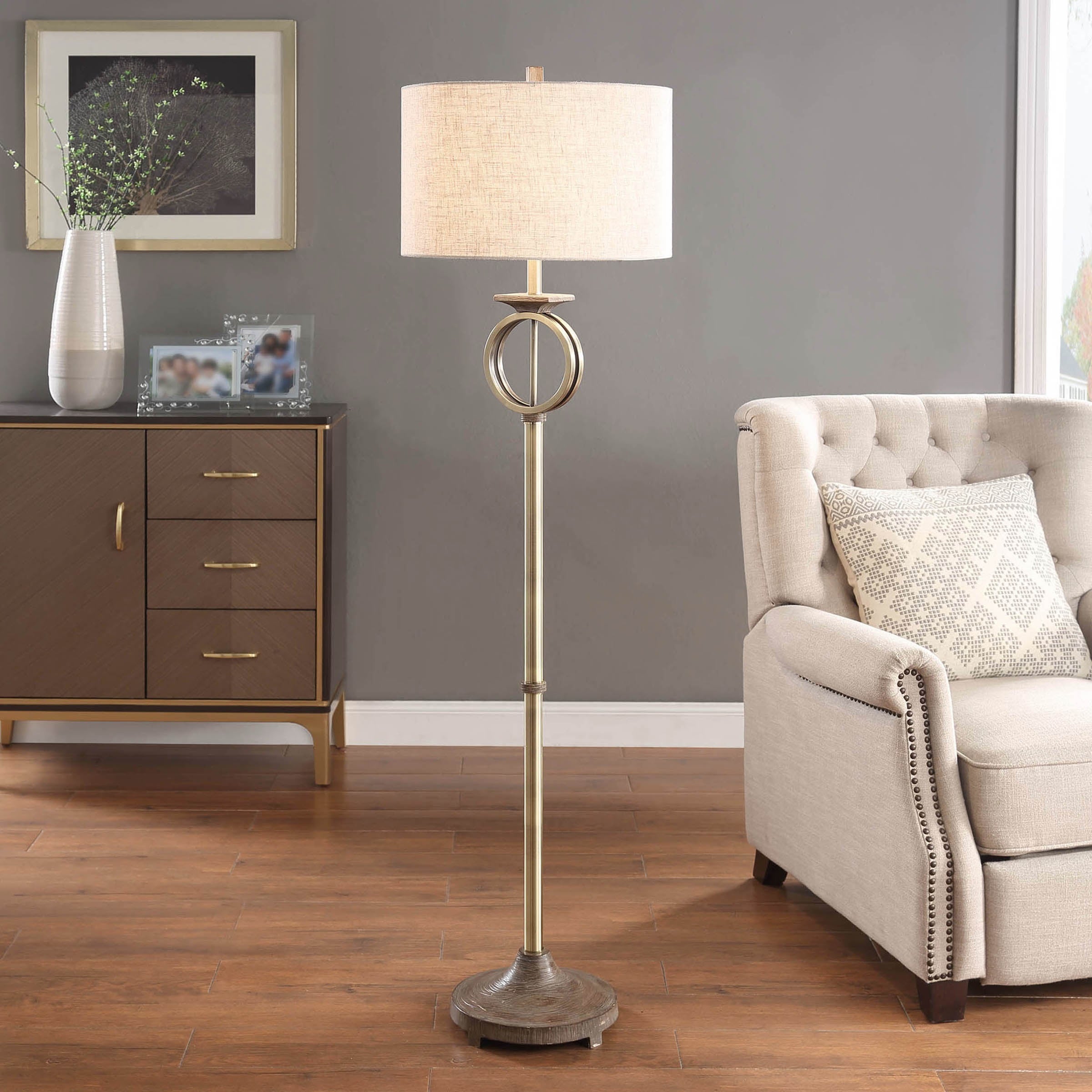 StyleCraft Maconfield Brass Ring with Molded Wood Like Accents Floor Lamp - Mycitystee