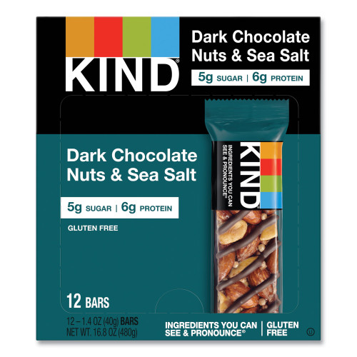 KIND Nuts and Spices Bar， Dark Chocolate Nuts and Sea Salt， 1.4 oz， 12/Box (17851) - Mycitystee