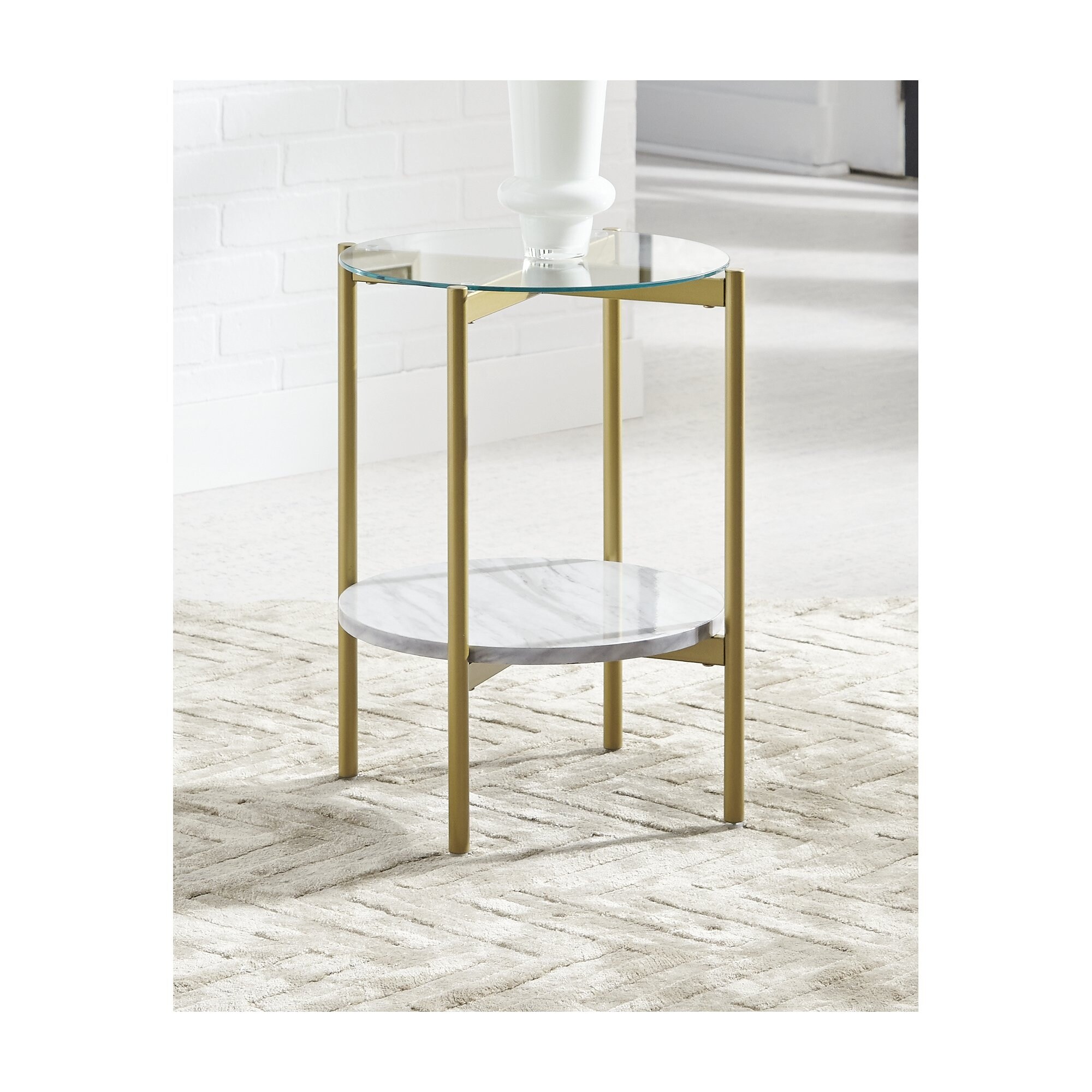 Signature Design by Ashley Wynora Gold-tone and White Faux Marble End Table - Mycitystee