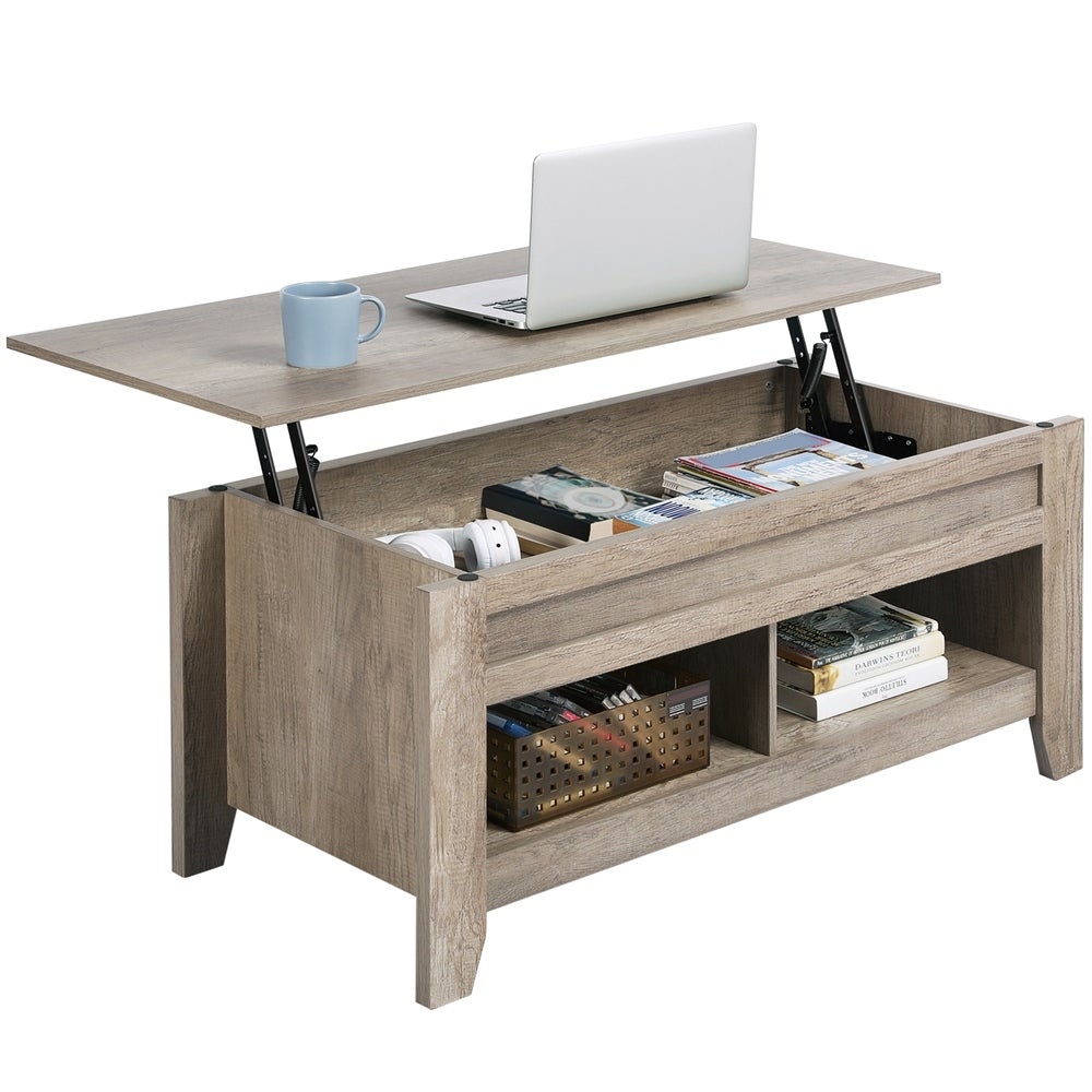 Yaheetech Lift Top Dining Coffee Table with Hidden Storage and Shelves - Mycitystee