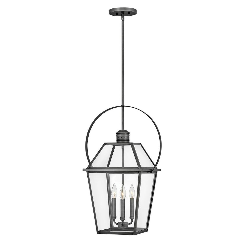 Nouvelle 3-Light Medium Hanging Blackened Brass Outdoor Lantern - Mycitystee