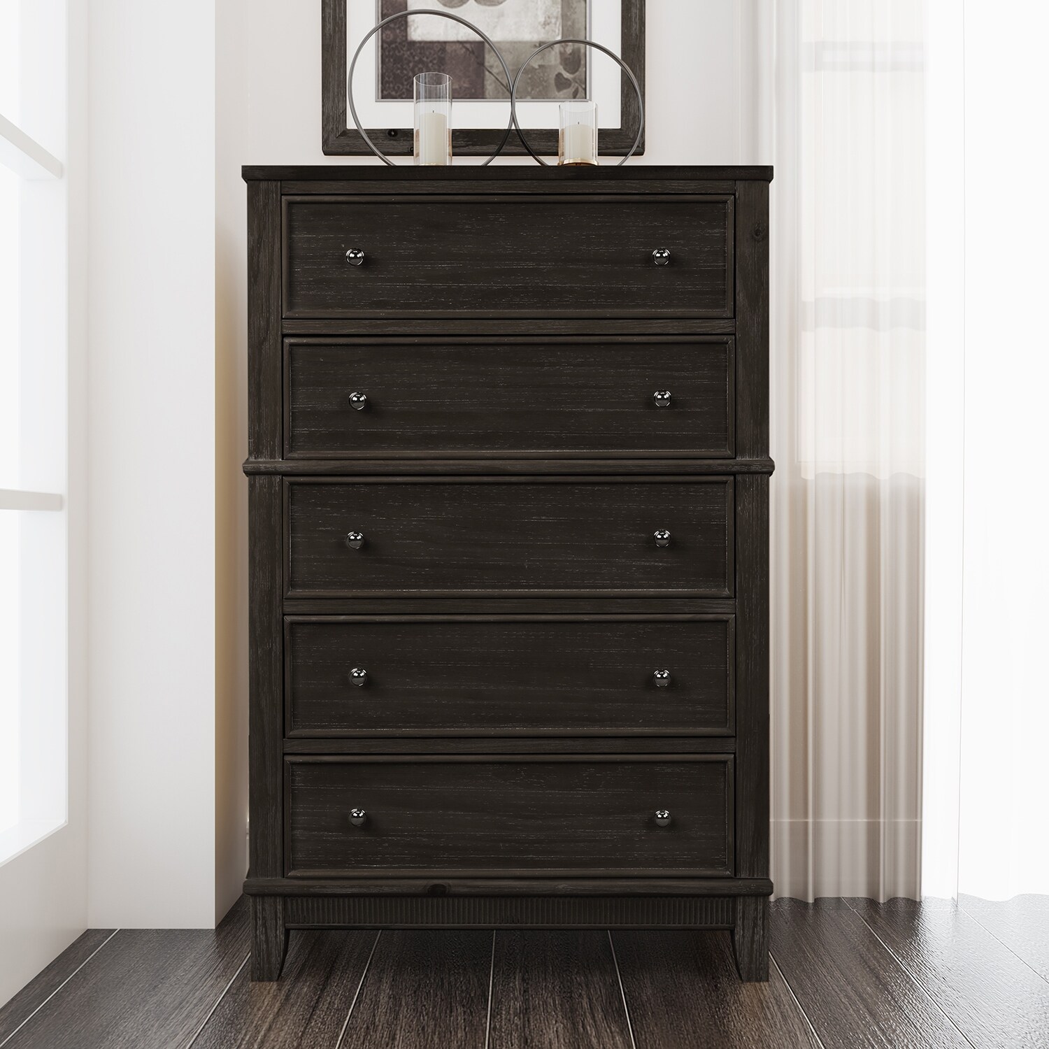 5 Vintage Solid Wood Drawers Chest，for Bedroom，Coffee - - 37437827 - Mycitystee