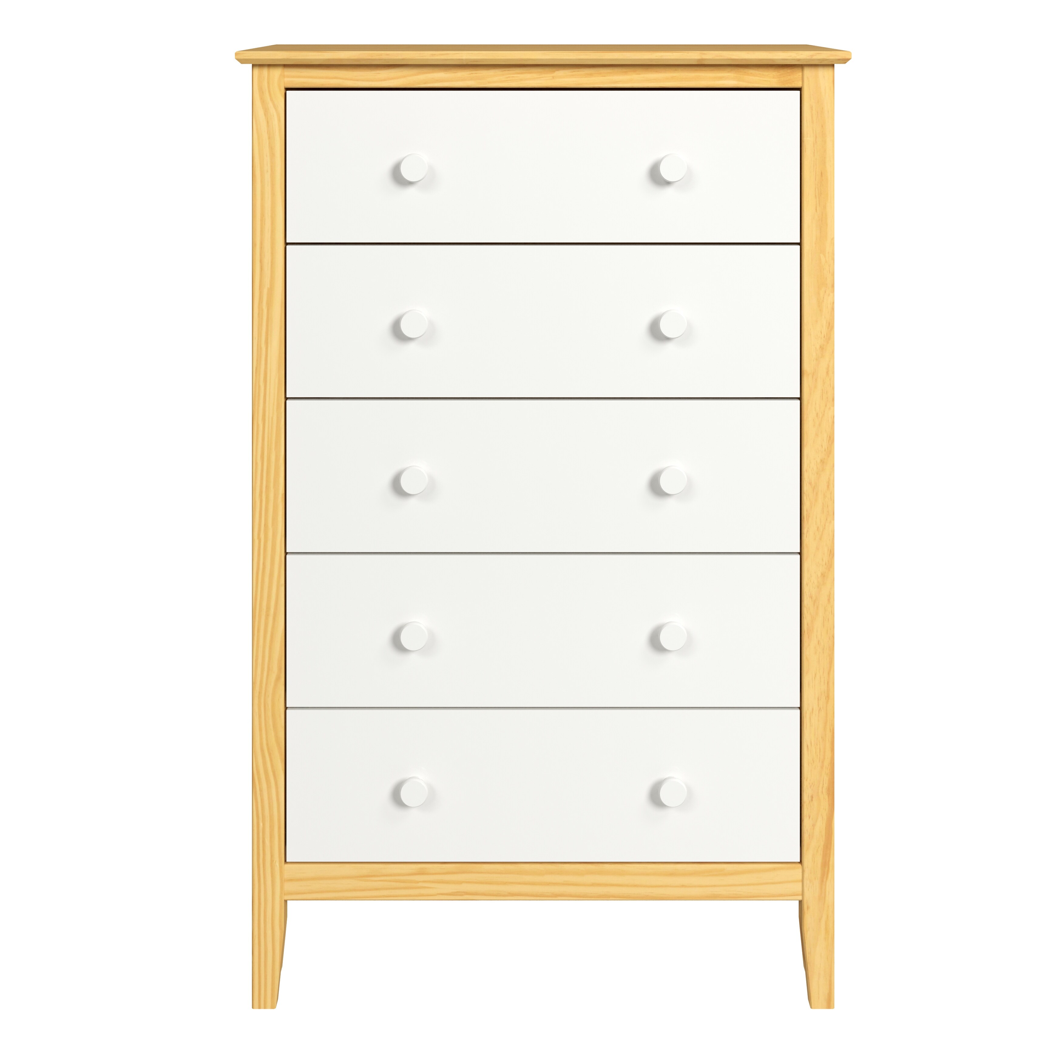 Adeptus Solid Wood Easy Pieces 5 Drawer Dresser Natural w/White Front， White and Natural Knobs - - 37177992 - Mycitystee