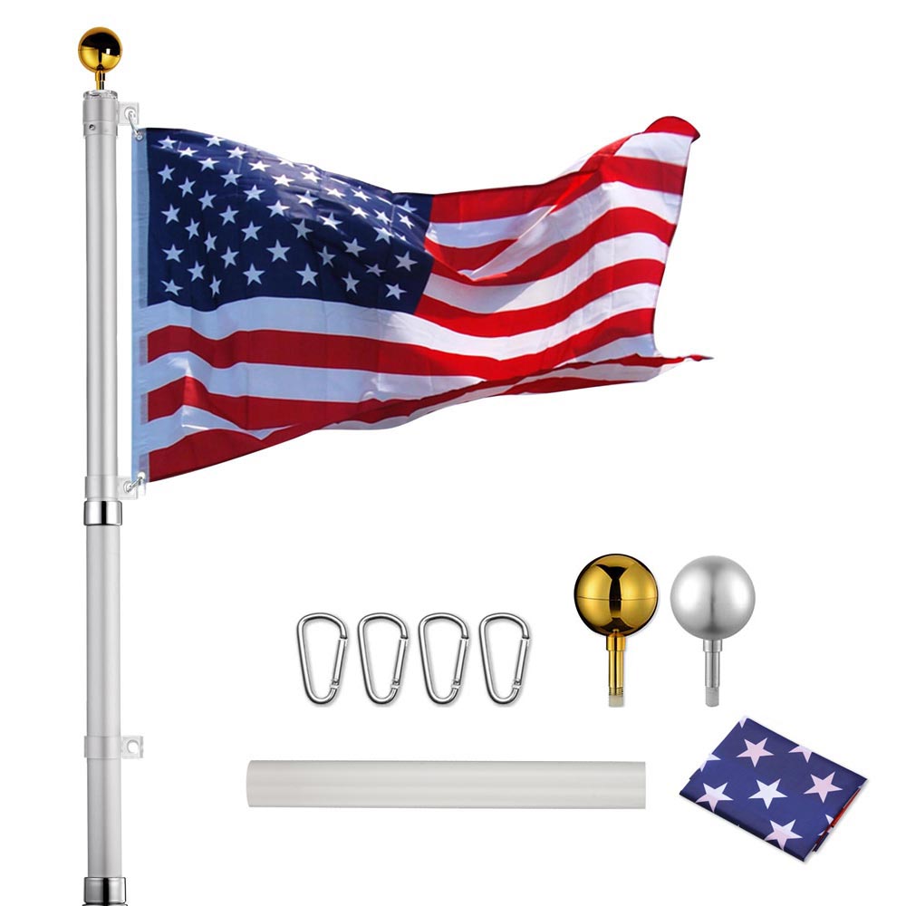 20 ft Aluminum Telescoping Flagpole Kit with US FlagSilver - Mycitystee