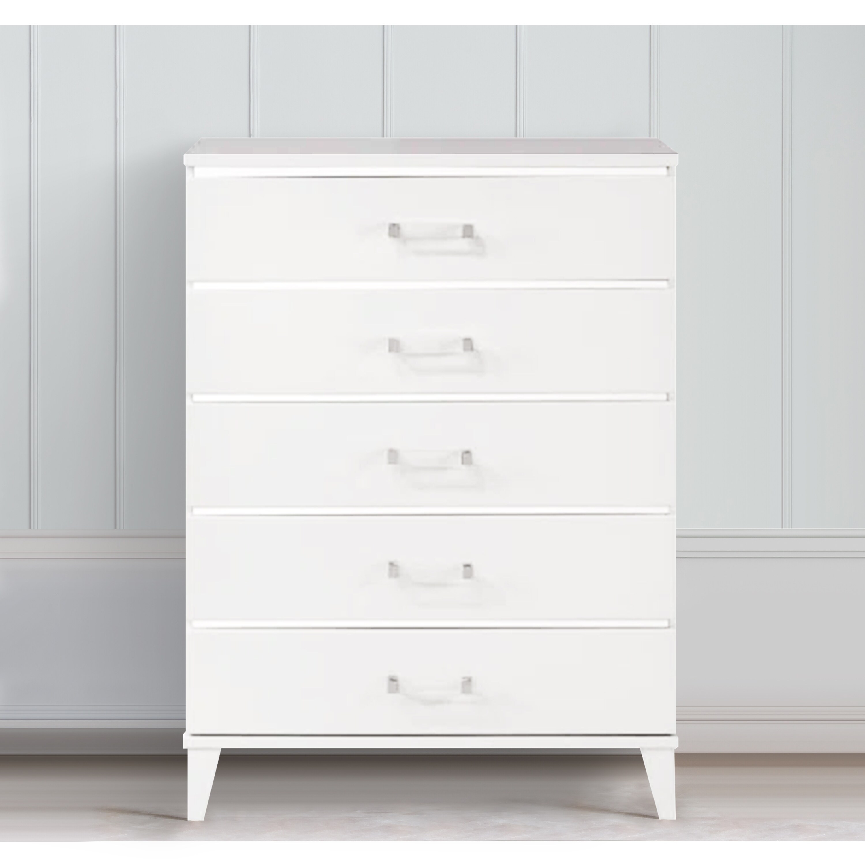 49 Inch Modern Tall Dresser Chest， 5 Drawers， Bar Handles， Wood， White - - 36106314 - Mycitystee