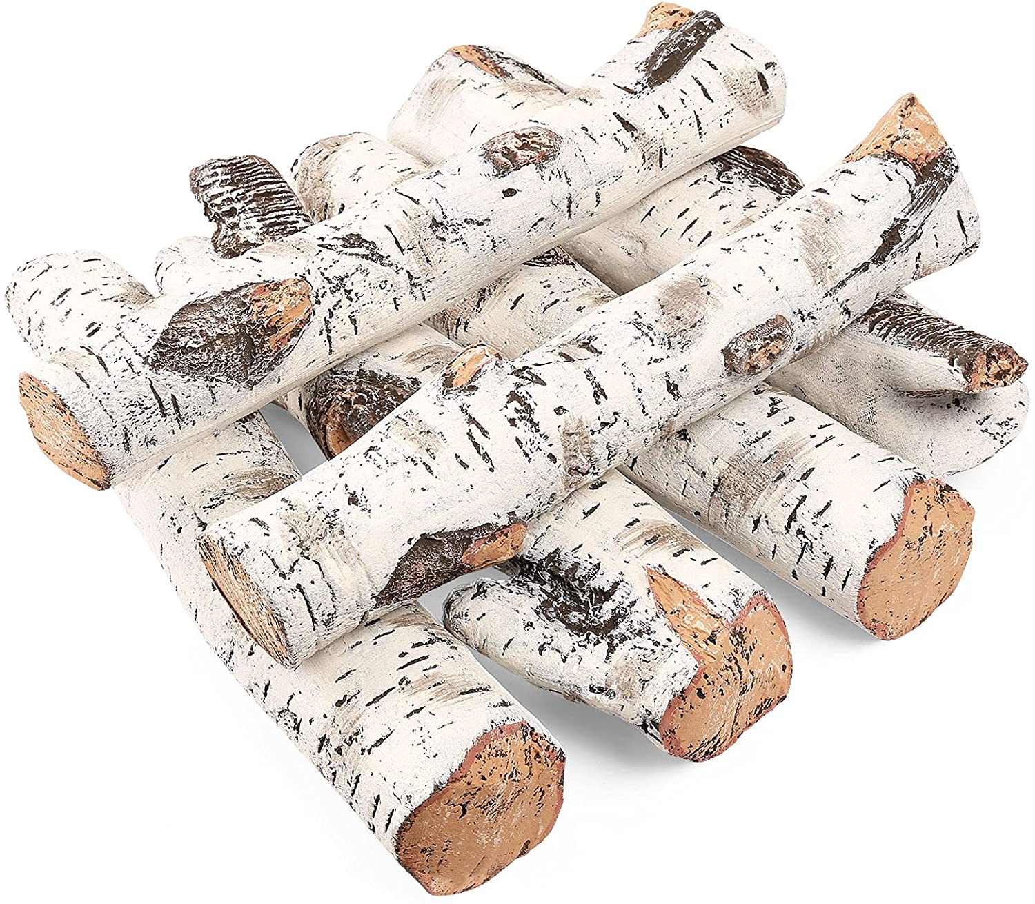 Gas Fireplace Logs, Ventless Ceramic Logs for Gas Fire Pits, 6 Pcs, Electric, Propane Gas Fireplace Decorative Inserts - Mycitystee