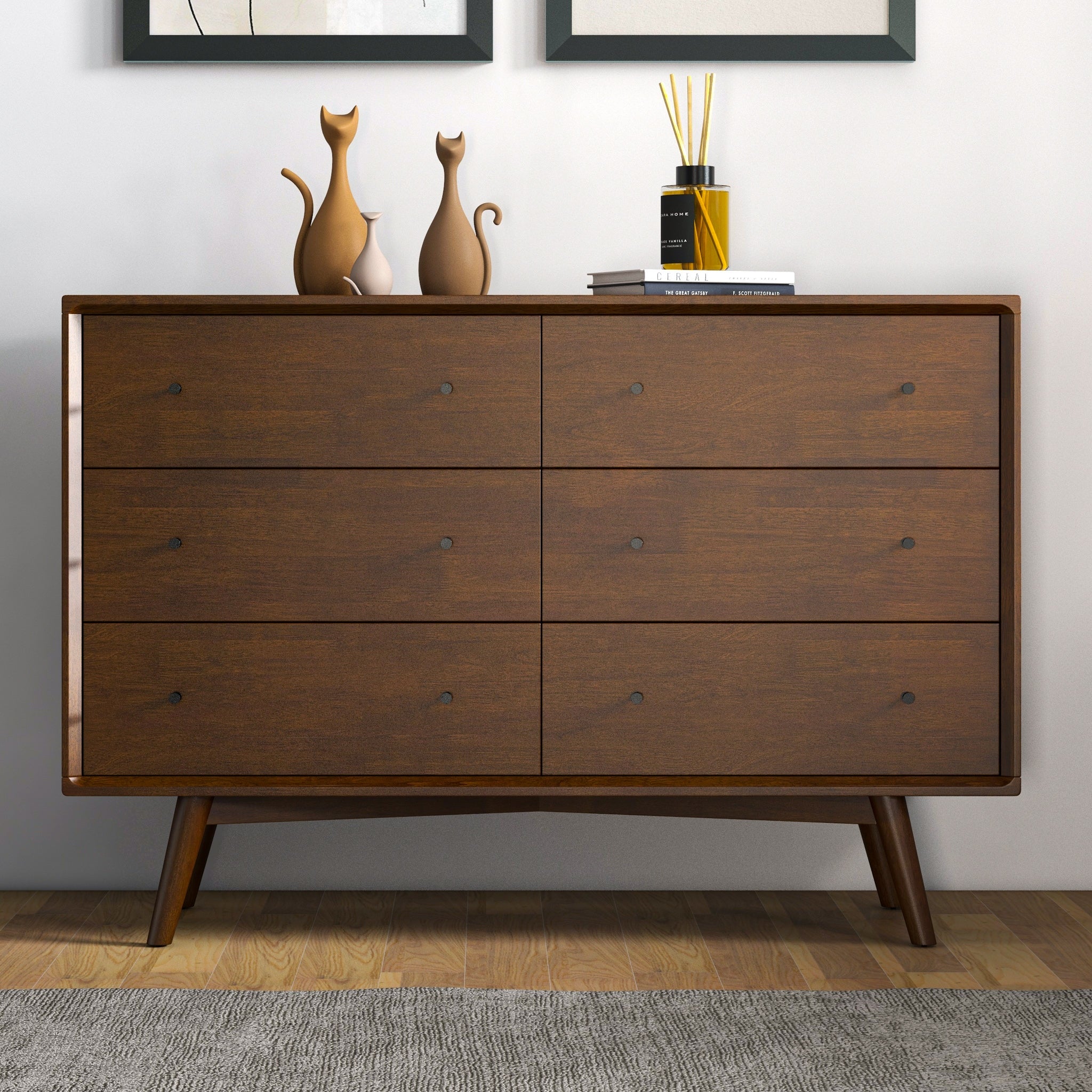 Novel Mid-Century 6-Drawer Dresser Solid Wood in Brown - - 32086397 - Mycitystee