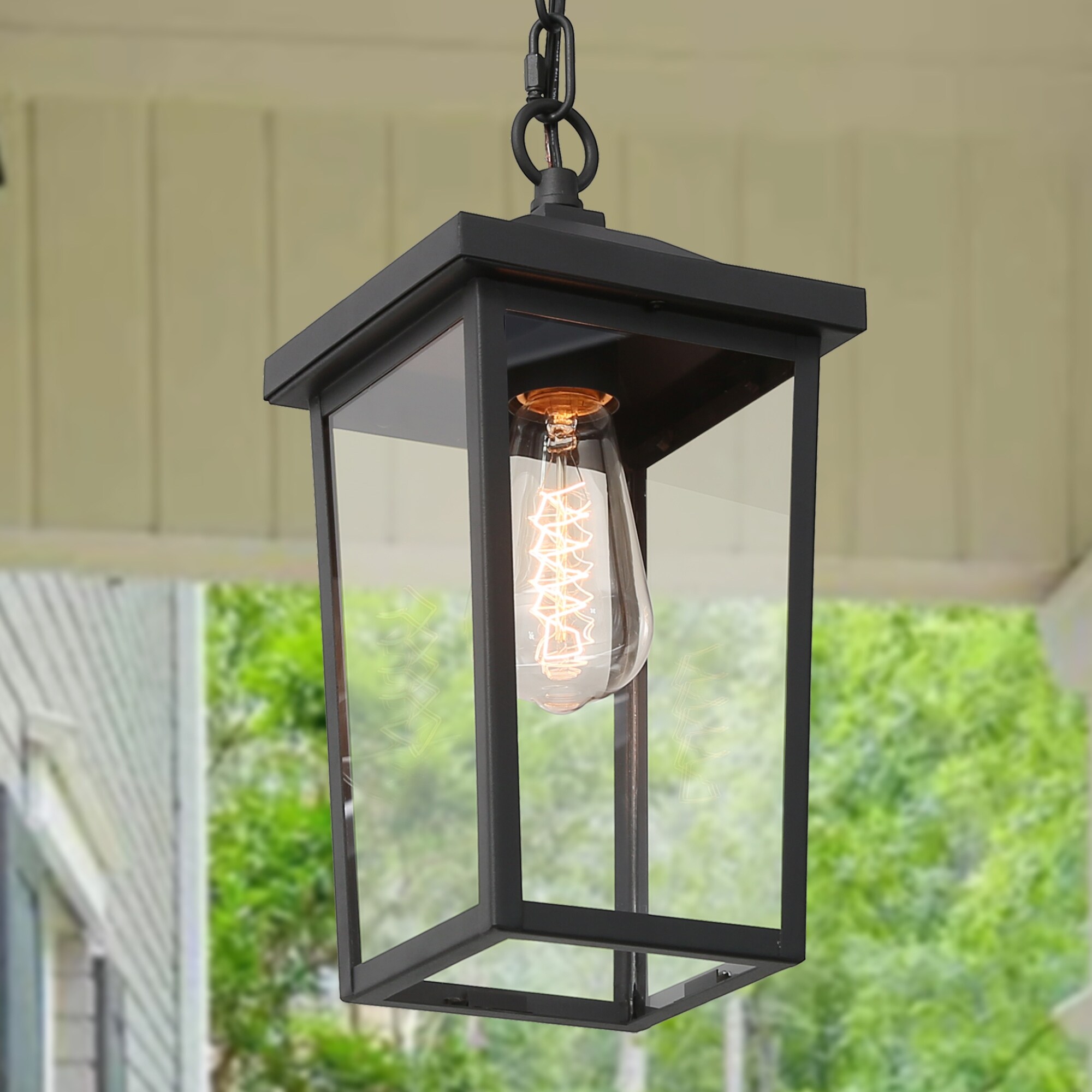 Bern Modern 1-Light Black Outdoor Ceiling Lights Lantern Porch Pendant Light - L 6.3
