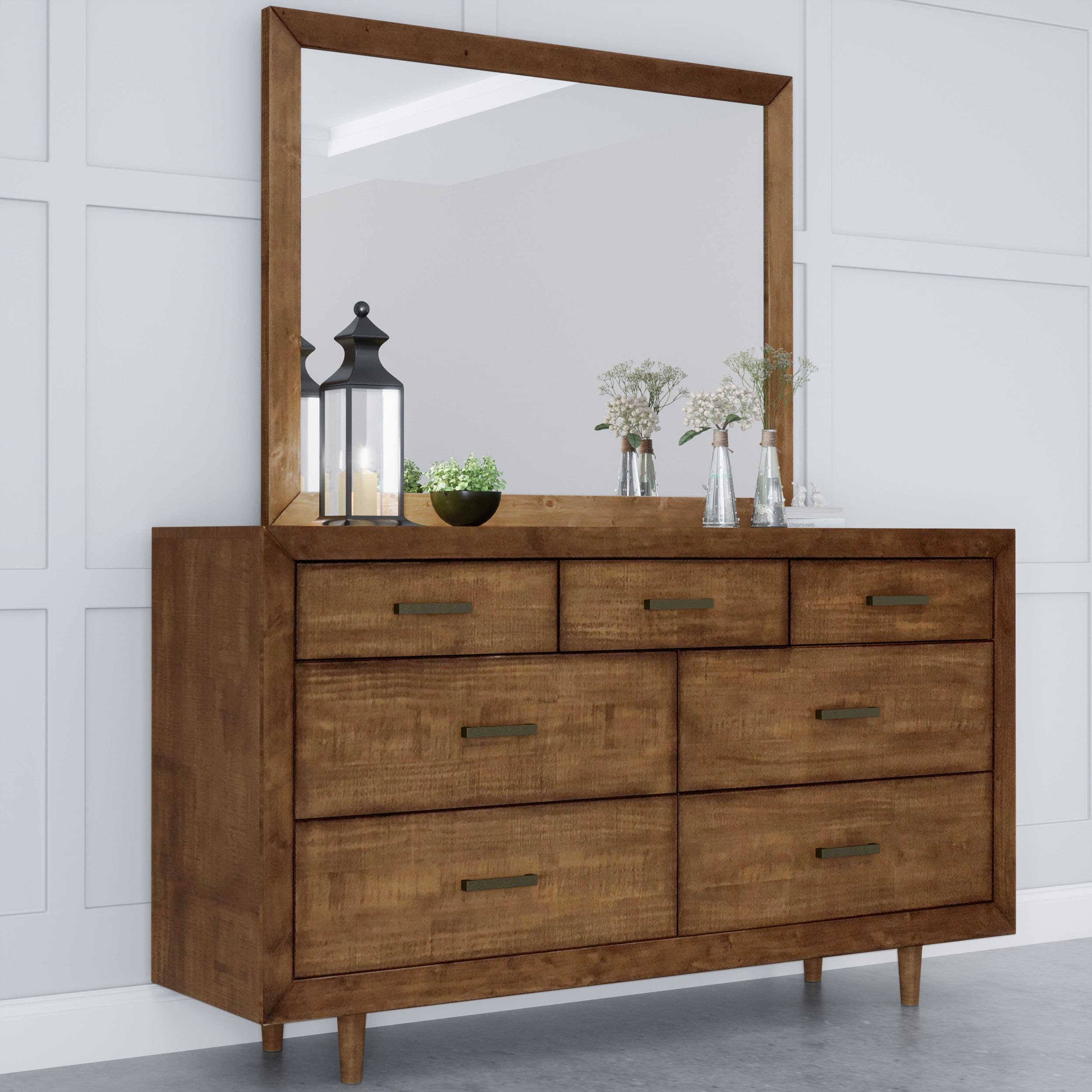 Abbyson Retro Mid Century Wood 7 Drawer Dresser and Mirror - - 26281088 - Mycitystee