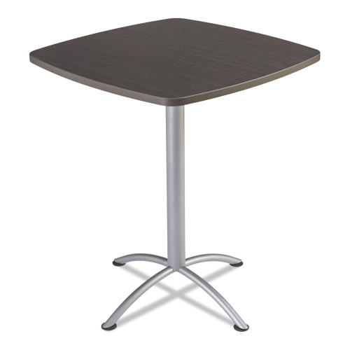 Iceberg iLand Table， Bistro-Height， Square Top， Contoured Edges， 36w x 36d x 42h， Gray Walnut/Silver (69754) - Mycitystee