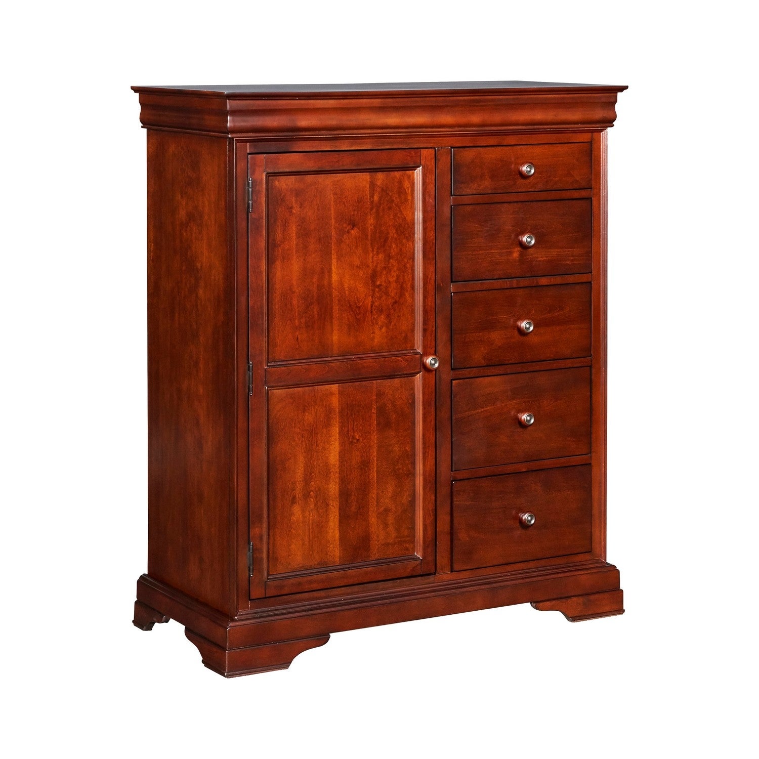 Traditional Style 5 Drawer and 1 Door Chest with Bracket Feet， Cherry Brown - - 31575455 - Mycitystee