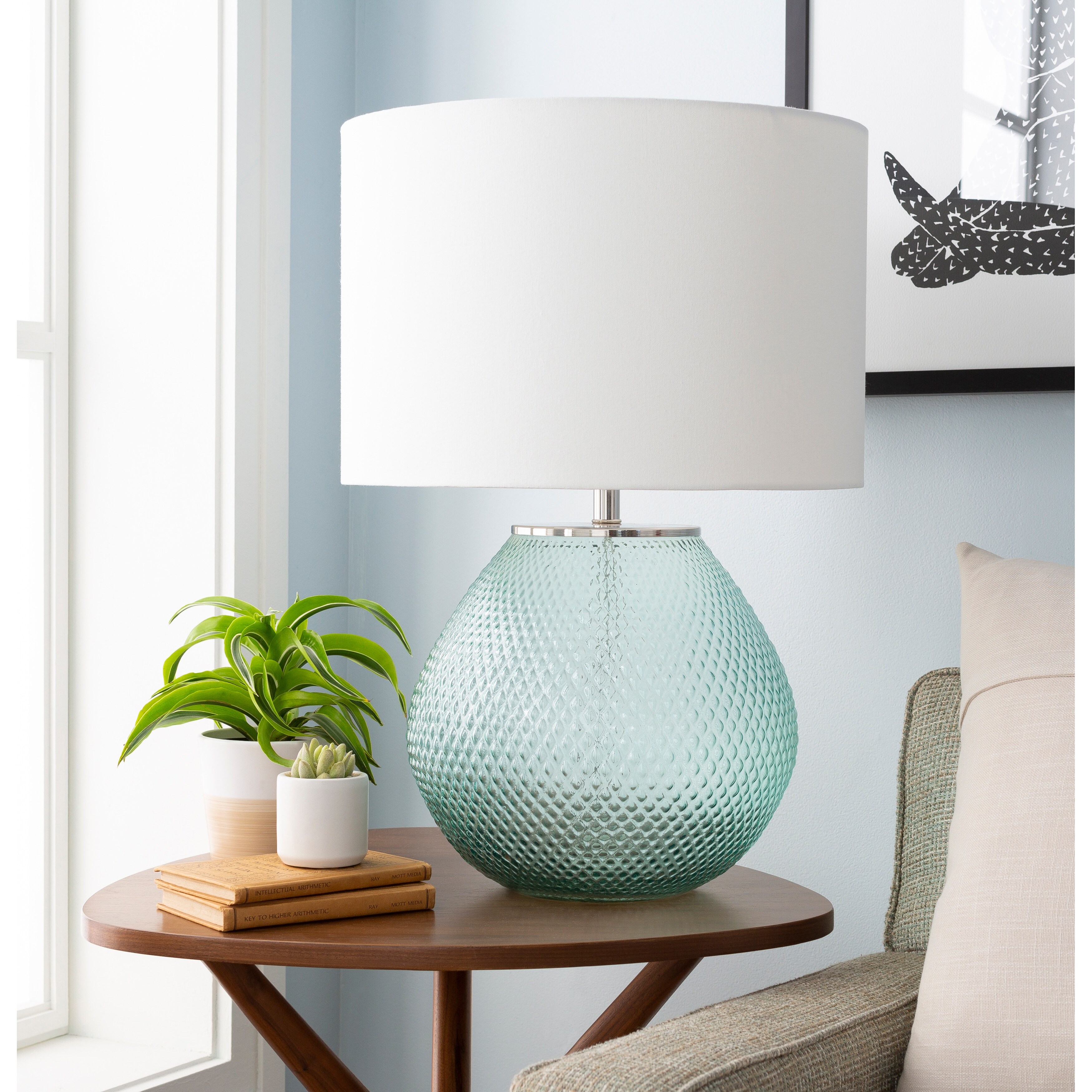Permelia Sky Blue Hobnail Glass Table Lamp - Mycitystee