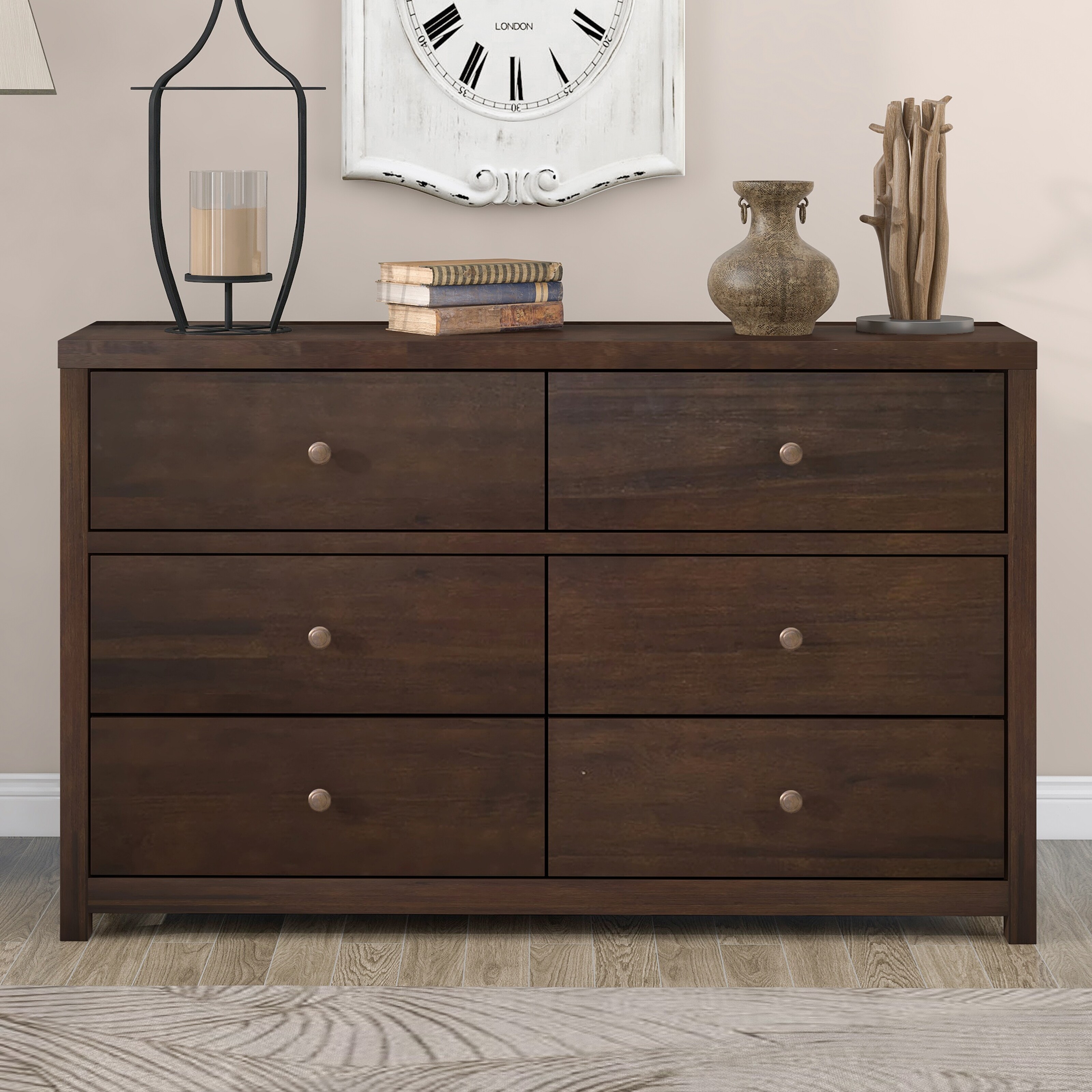 Vintage Aesthetic Solid Wood 6 Drawer Double Dresser for Bedroom - - 36046416 - Mycitystee