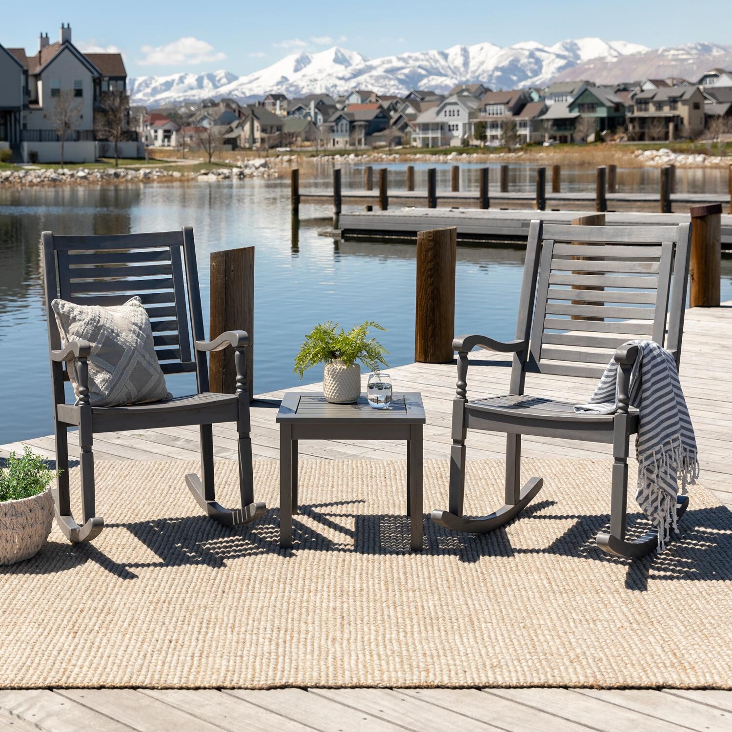 Ultimate Patio 3 Piece Acacia Patio Rocking Chair Set W/ 20 Inch Square End Table - Mycitystee