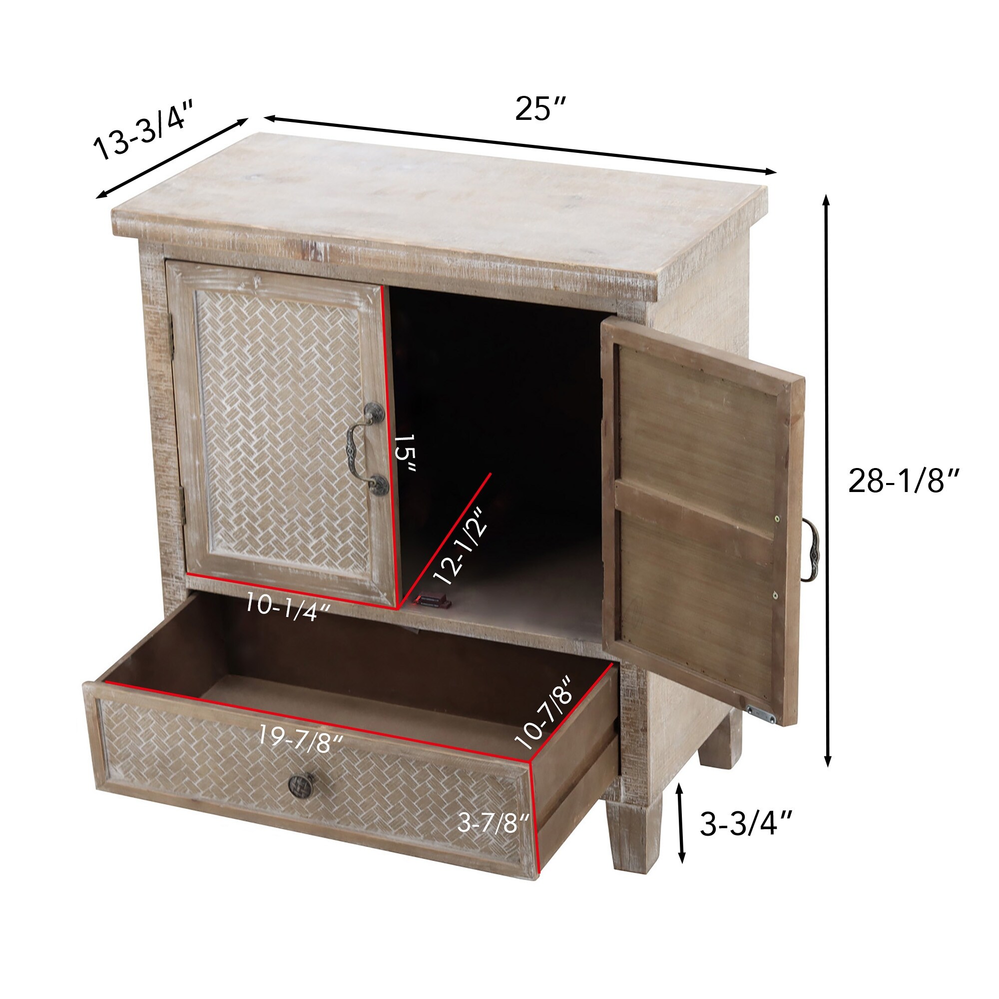 Weathered Wood Cabinet with 1 Drawer and 2 Doors Vintage Accent Storage Chest - - 37218287 - Mycitystee