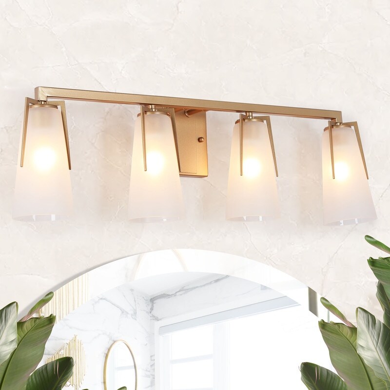 Modern 2/3/4-Lights Gold Bathroom Vanity Lights Dimmable Frosted Glass Wall Sconces - Mycitystee