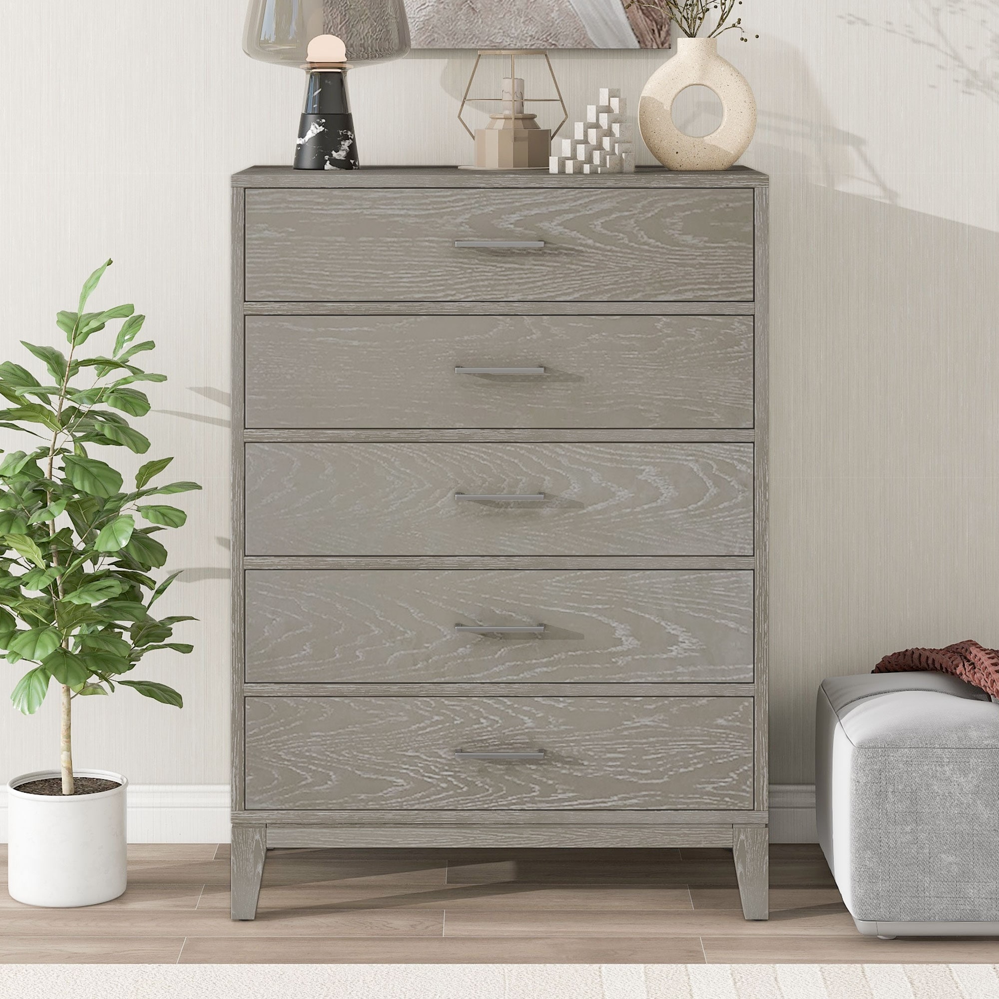 Modern Concise Style Solid wood Grey grain Five-Drawer Chest - - 37216726 - Mycitystee