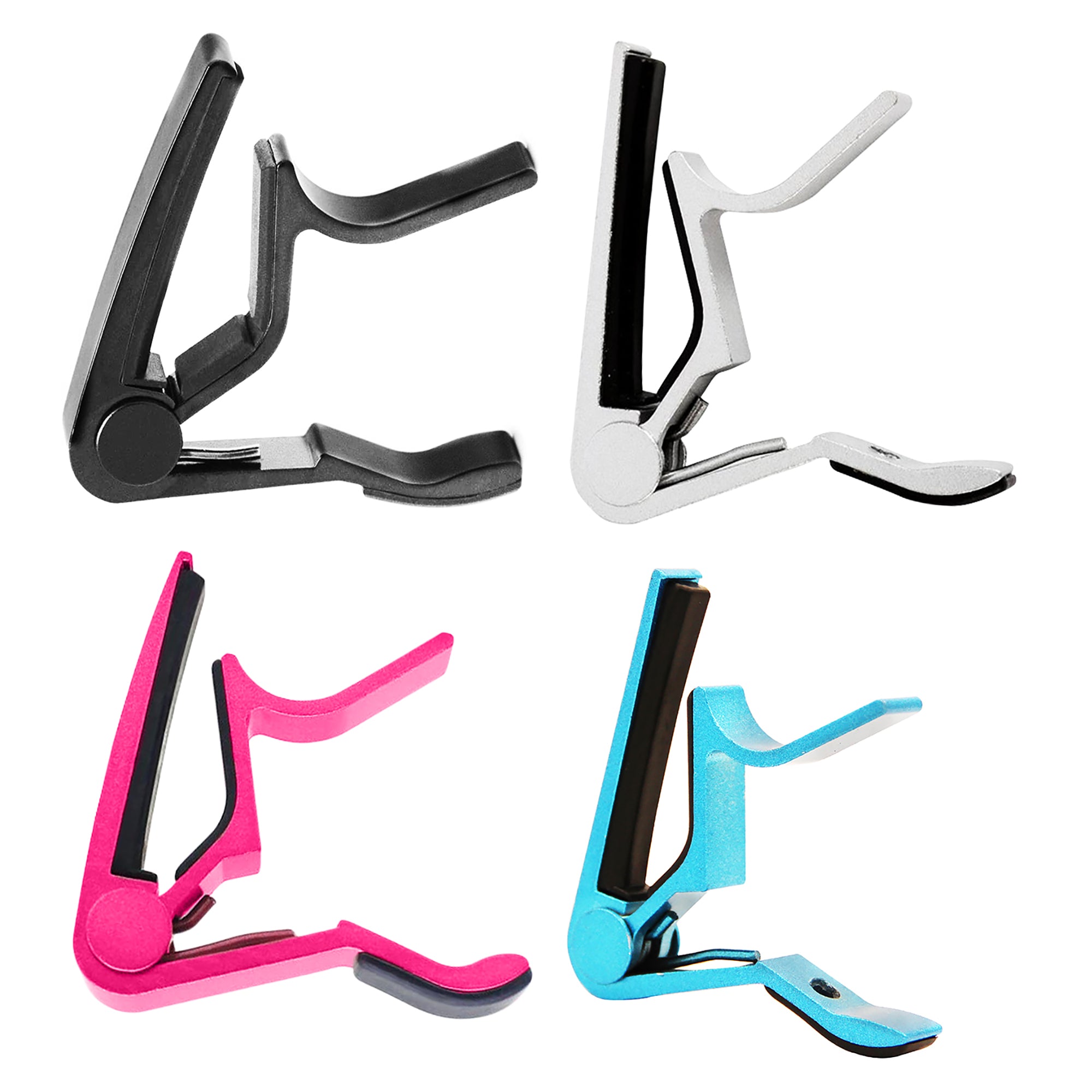 5 Core Guitar Capo Pink, Blue, White & Black Combo | 6-String Capo for Acoustic and Electric Guitars, Bass, Mandolin, Ukulele- CAPOS 4PCS PBWB - Mycitystee