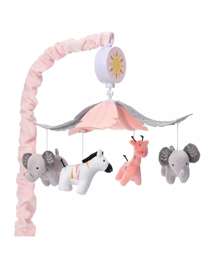 Lambs Ivy Jazzy Jungle Peach Gray Safari Animals Musical Baby Crib Mobile - Mycitystee