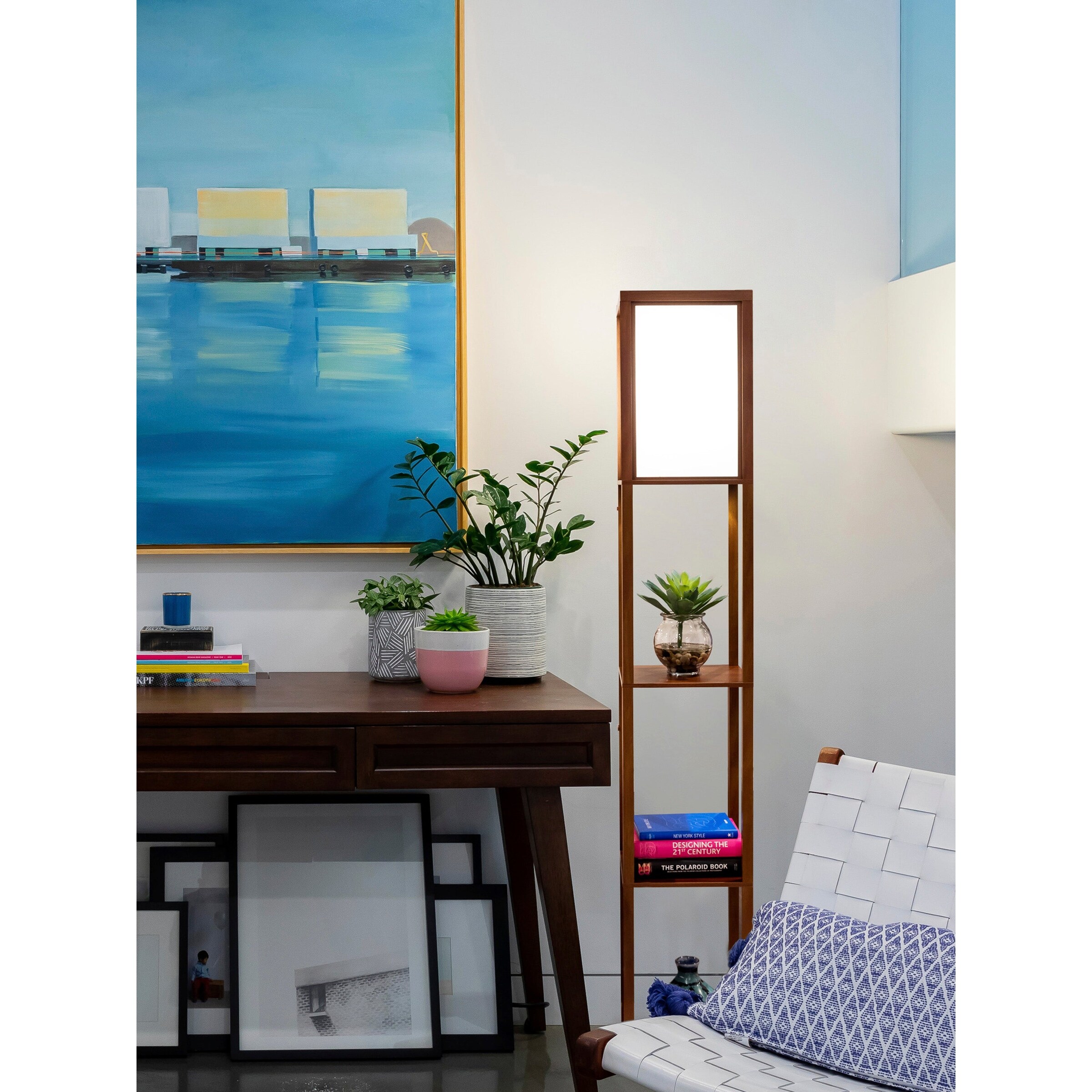 Brightech Maxwell Shelf LED Floor Lamp - Walnut Brown - Mycitystee