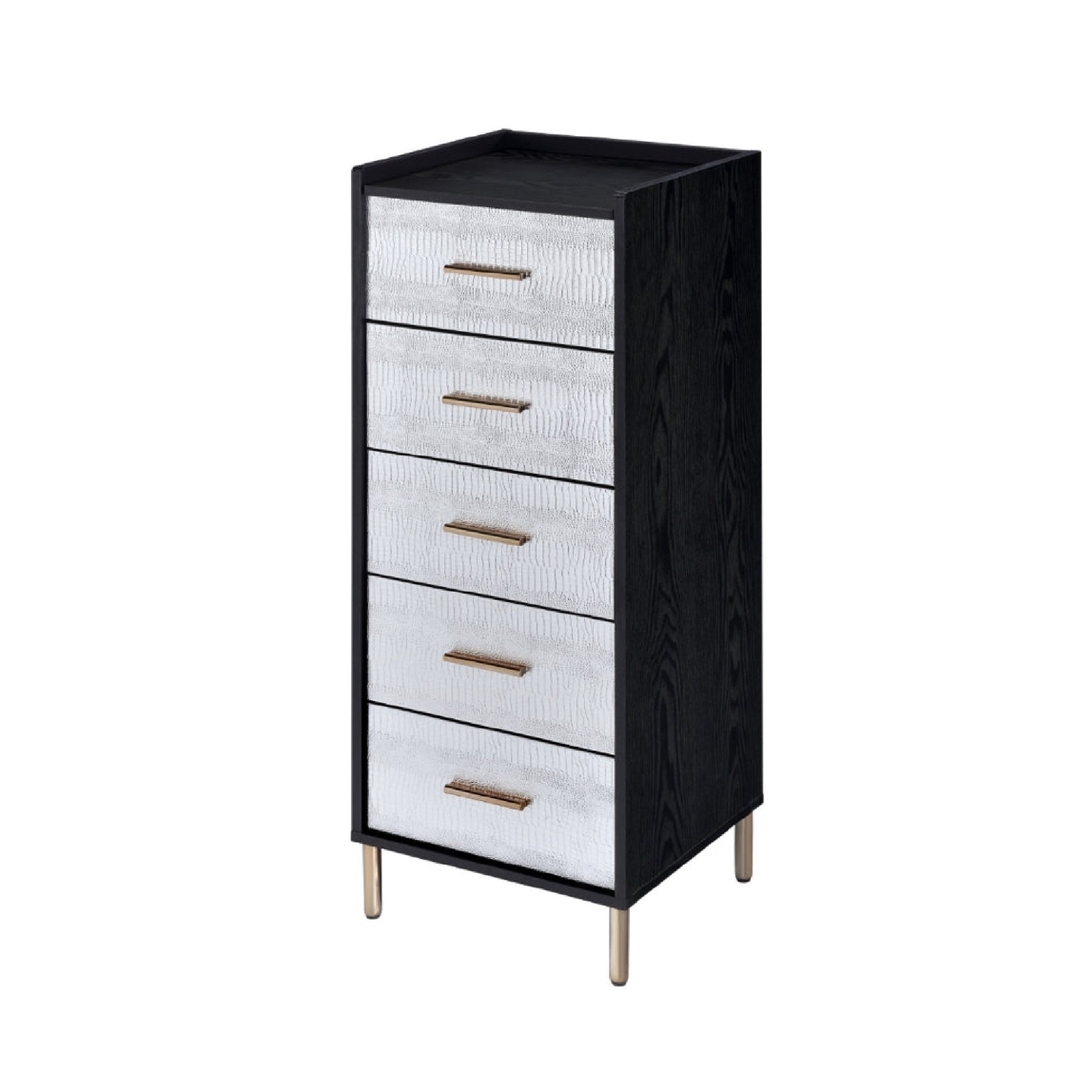 San 45 Inch 5 Drawer Jewelry Storage Chest， Gold Legs， Black and Silver - - 35936909 - Mycitystee