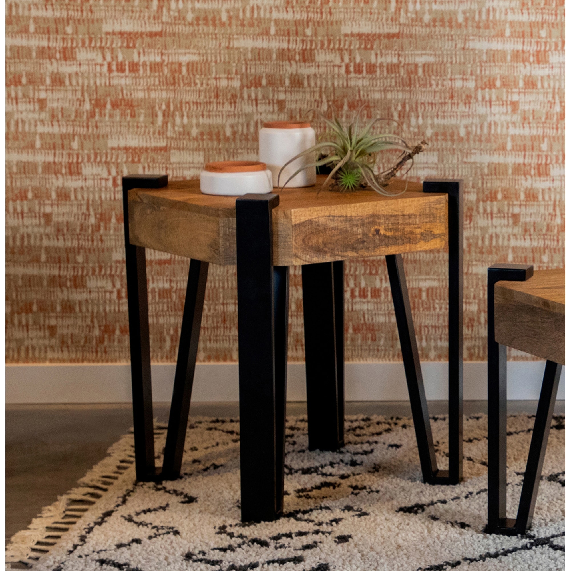 Deedis Natural and Matte Black Wooden Square Top End Table - Mycitystee