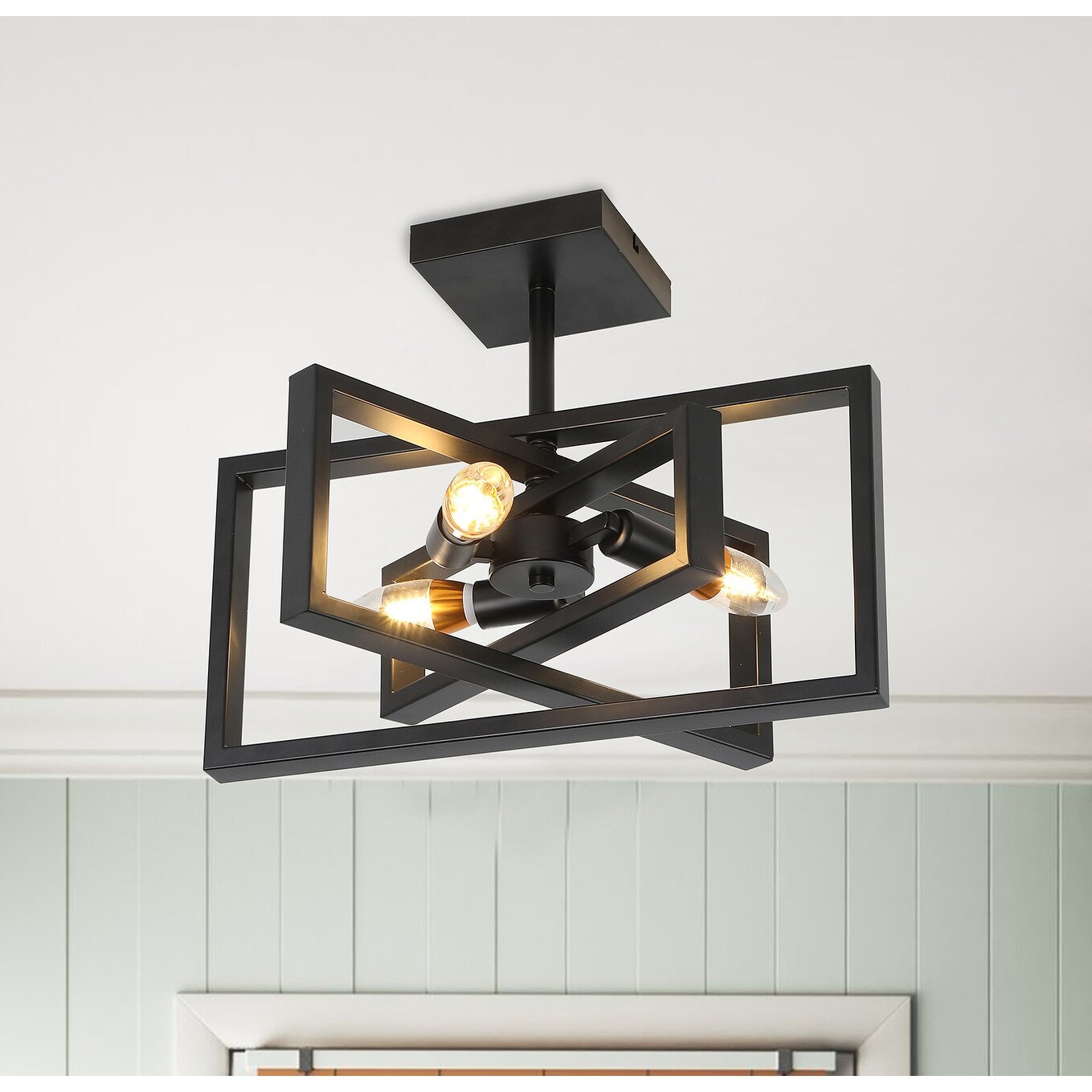 Geometric 3-Light Rectangular Frame Interleaved Design Ceiling Lamp - Mycitystee