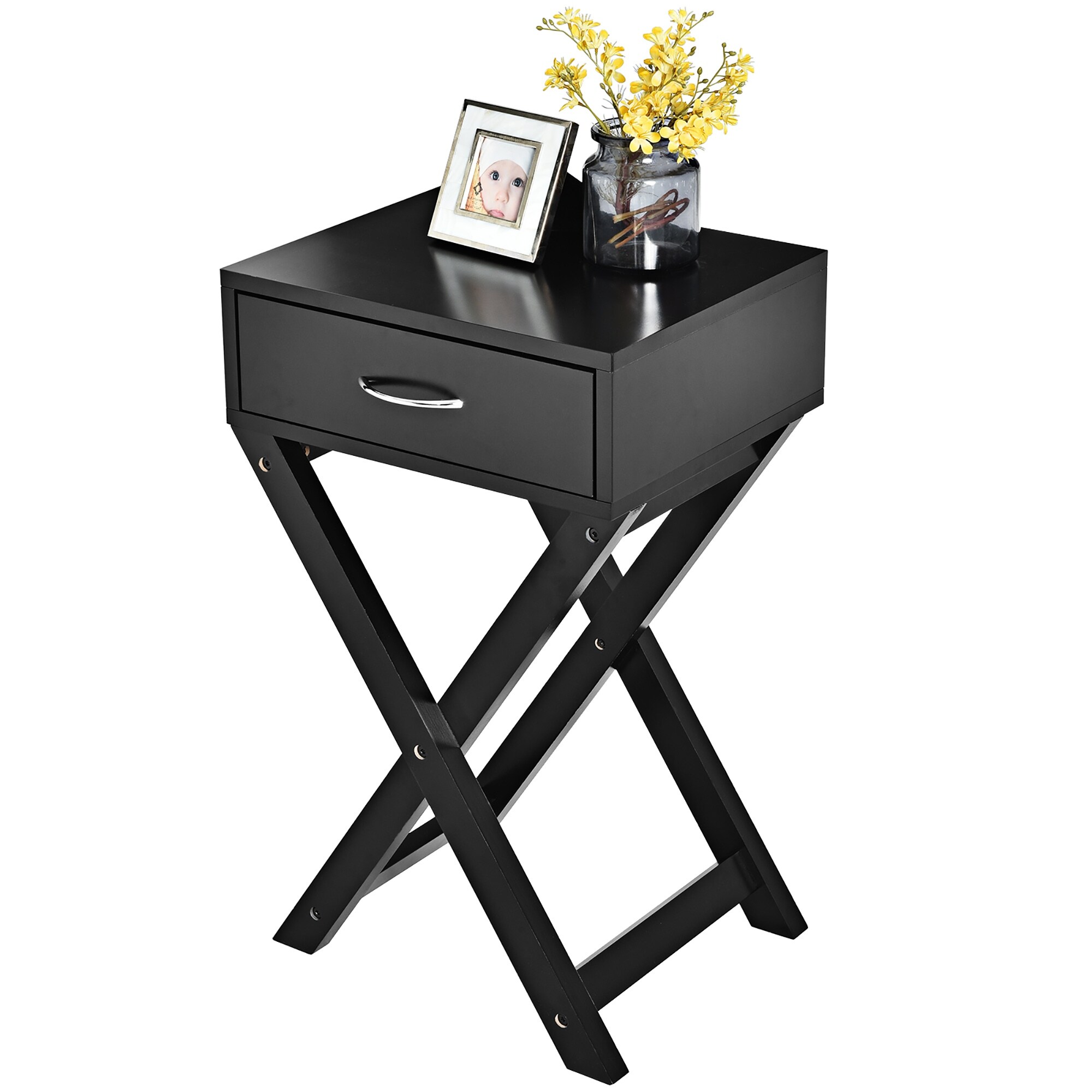 X Shaped Nightstand Modern Accent Sofa Side Table with Drawer - Mycitystee