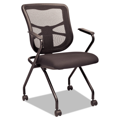 Alera Elusion Mesh Nesting Chairs， Padded Arms， Supports Up to 275 lb， Black， 2/Carton (EL4914) - Mycitystee