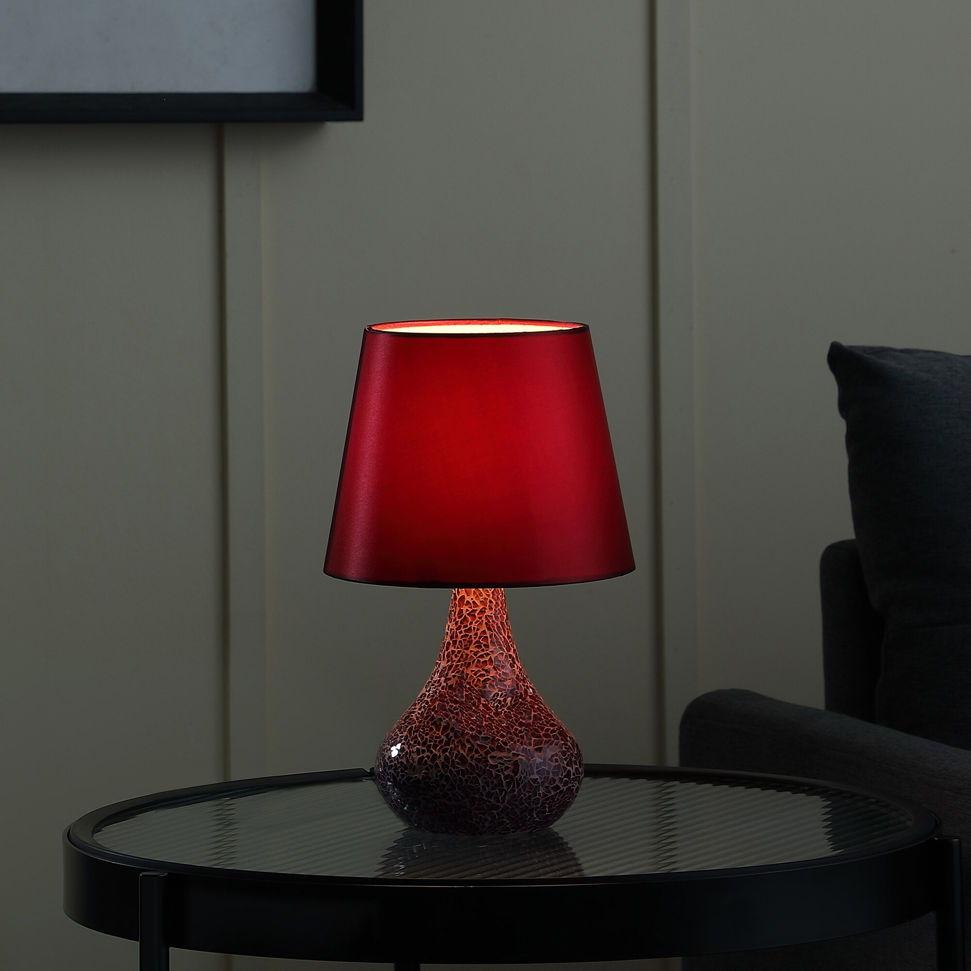 11 In. Mosaic Red Glass Mini Polyresin Table Lamp - Mycitystee
